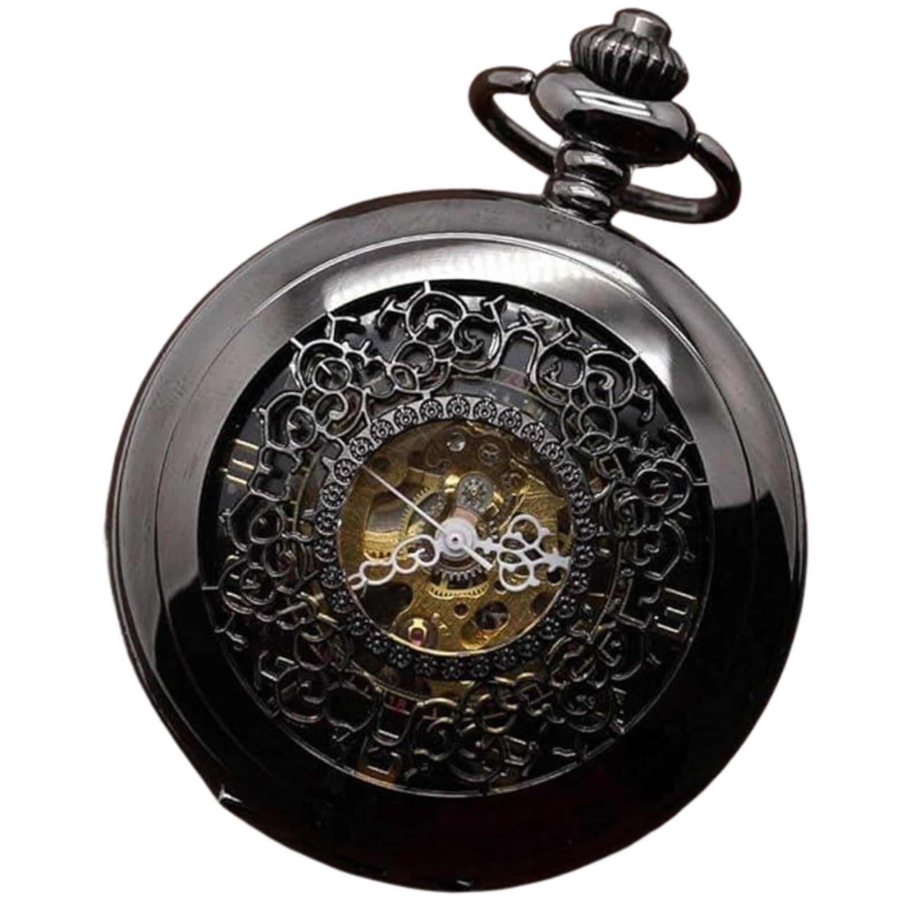 Mechanical Skeleton Half Hunter Antique Brass Pocket Watch