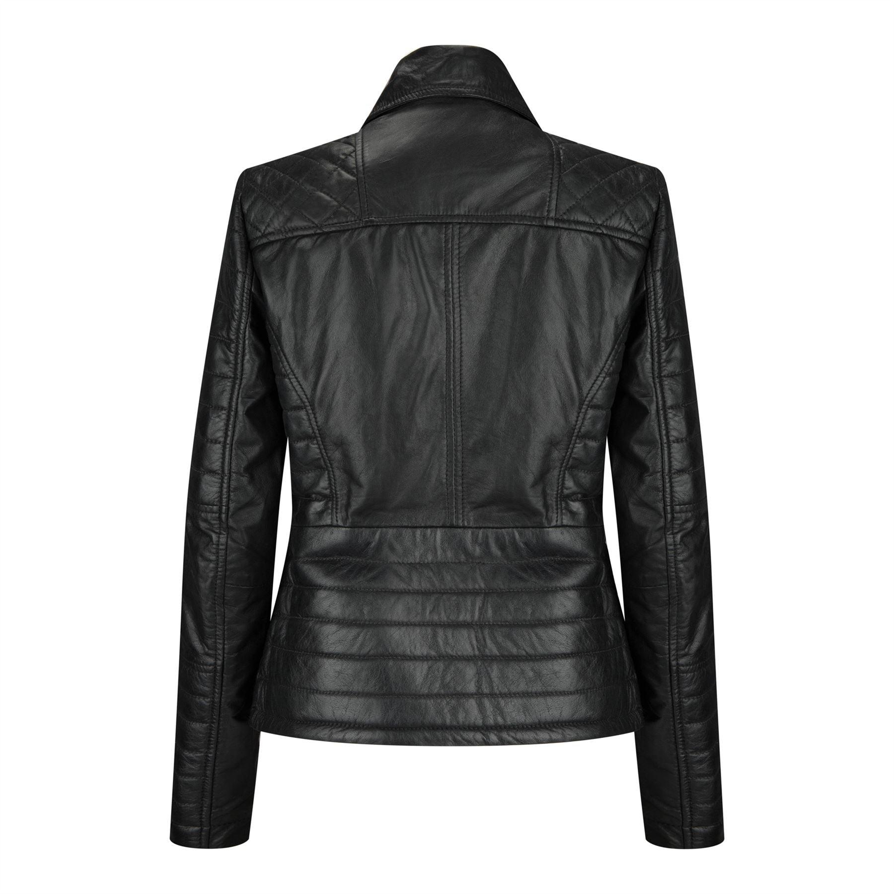 Ladies Women Real Leather Biker Rock Black Slim Fit Jacket - Knighthood Store