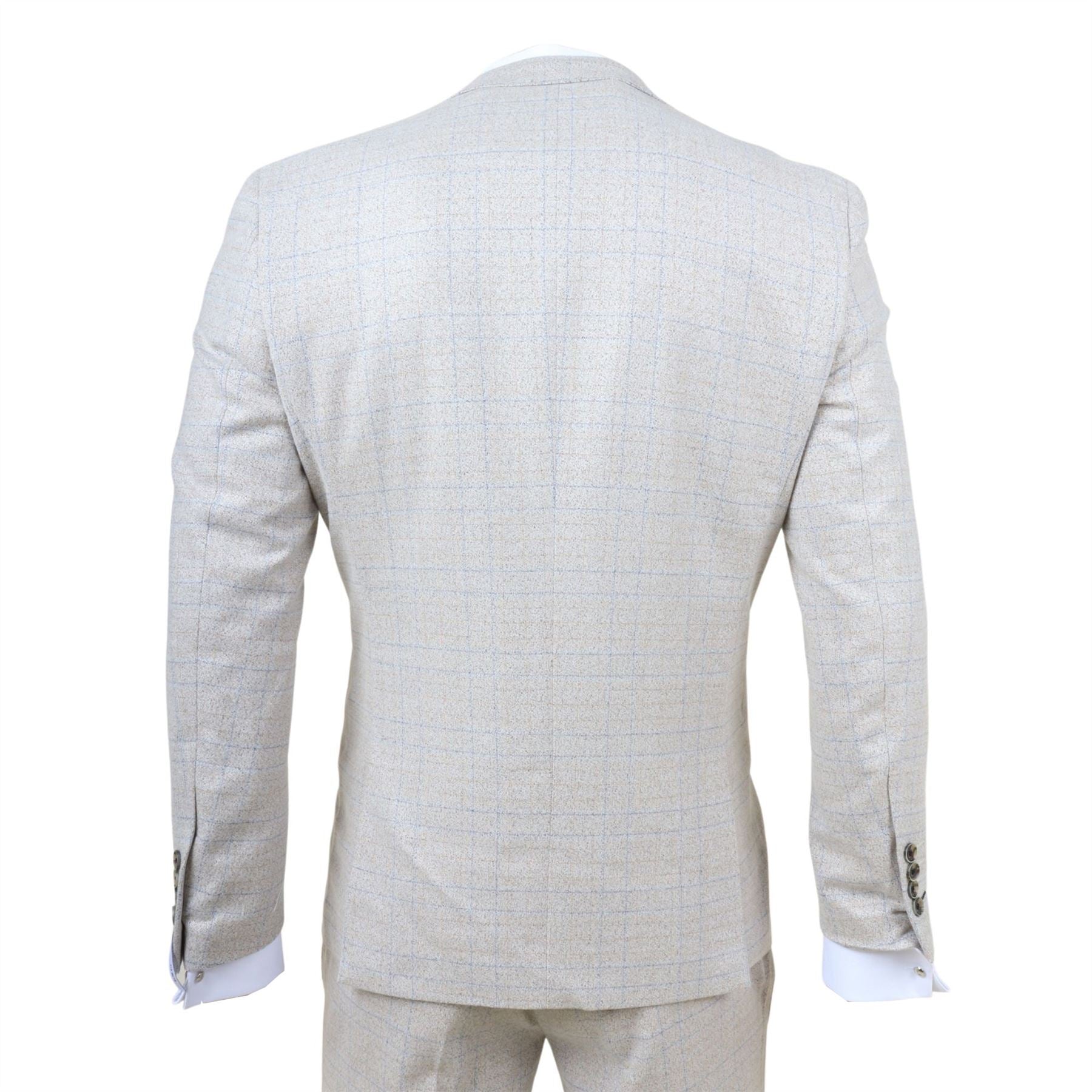 Luis - Men's Cream Plaid Check Slim Fit 3 Piece Suit