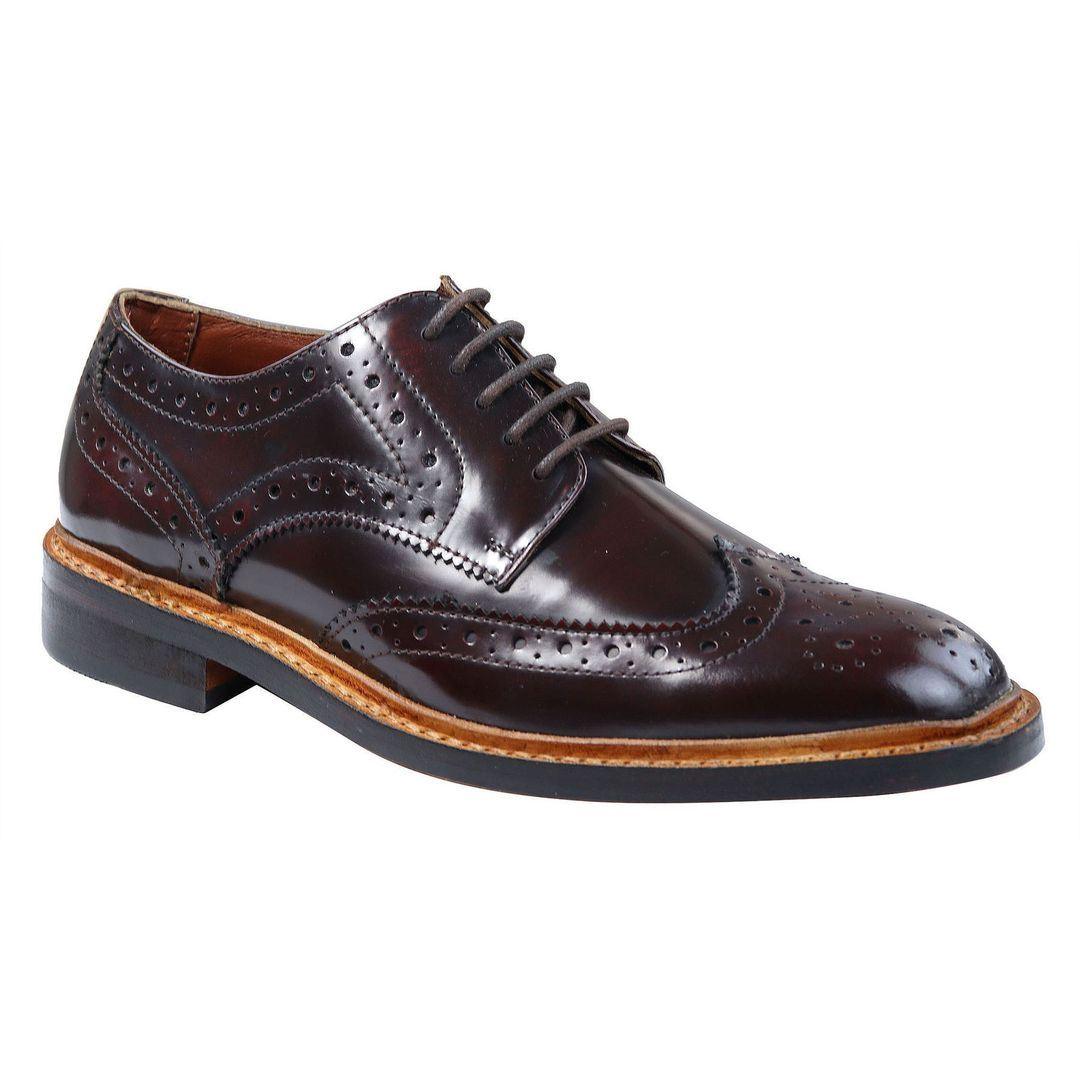 Mens Oxford Brogue Shoes Laced Leather Goodyear Welted Tan Brown Burgundy - Knighthood Store