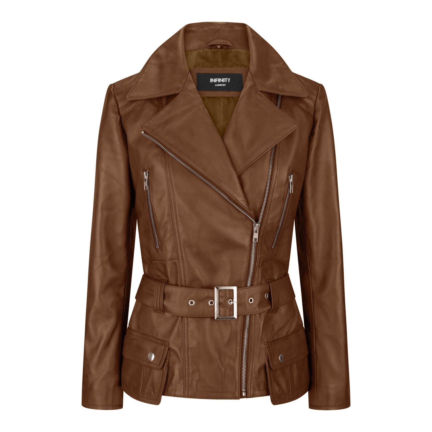 Trench Ladies Tan Black Teal Green Mid Length Designer Real Leather Jacket - Knighthood Store