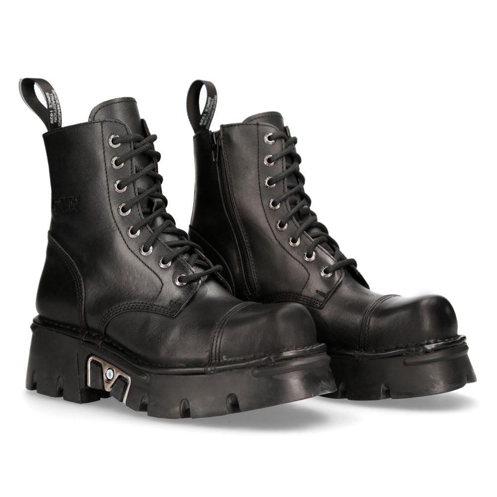 New Rock M-NewMILI083-S19 COMBAT BOOTS Black Leather Military Biker Shoes - Knighthood Store