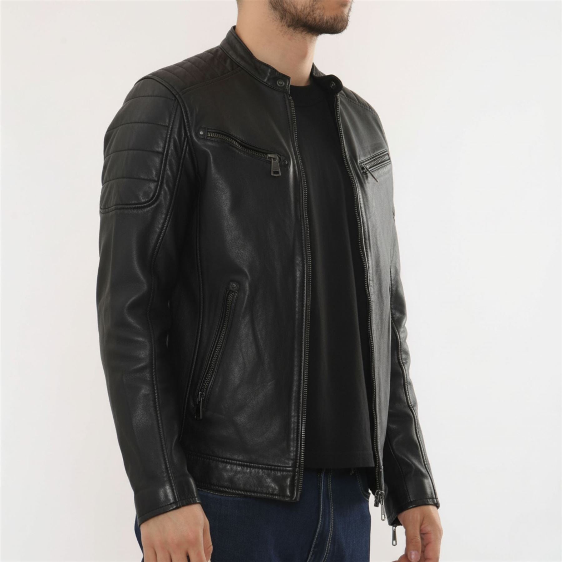 Men's Lambskin Leather Motorcycle Jacket Slim Fit Biker Coat