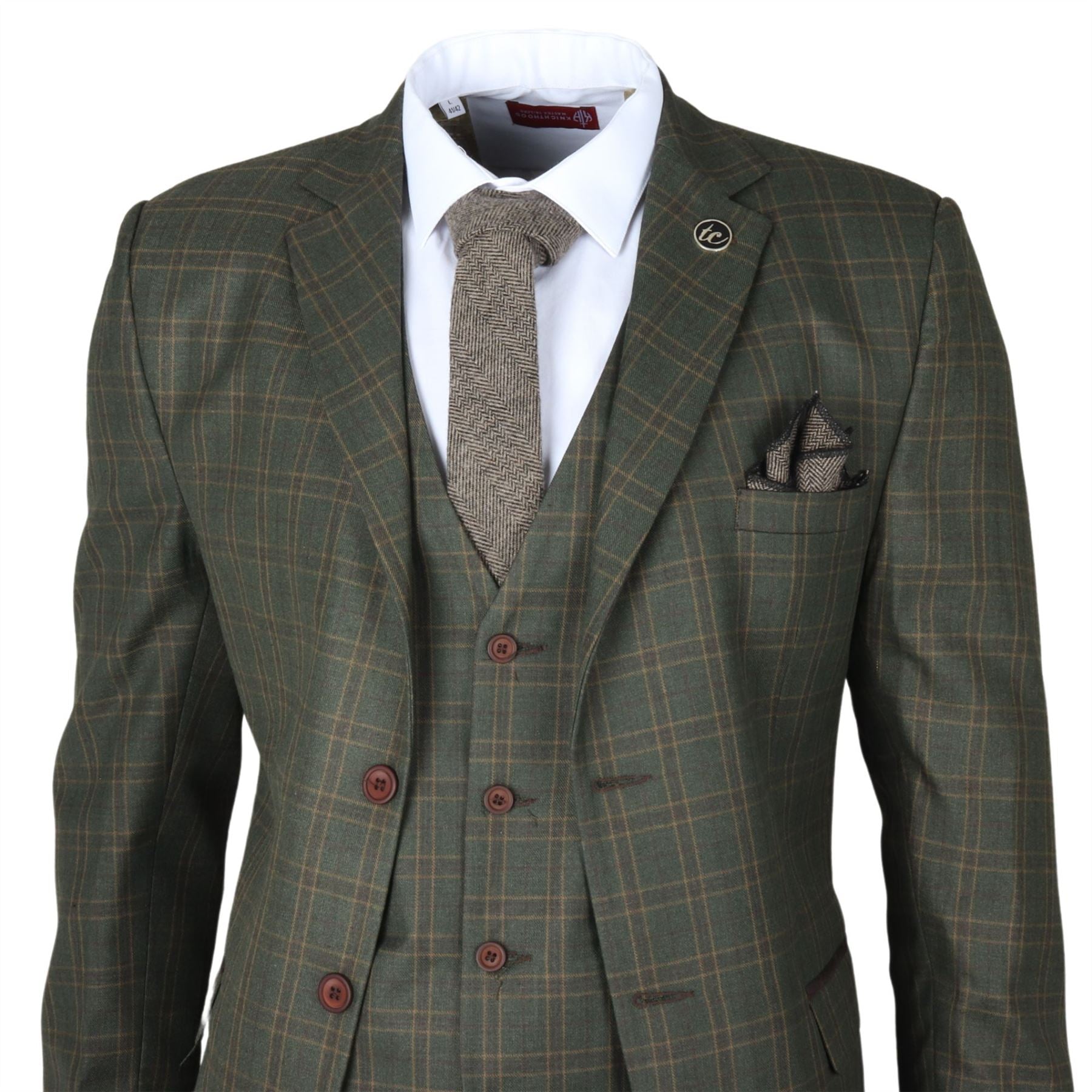 Men's Suit 3 Piece Green Checkered Tailored Fit Classic Formal Dress