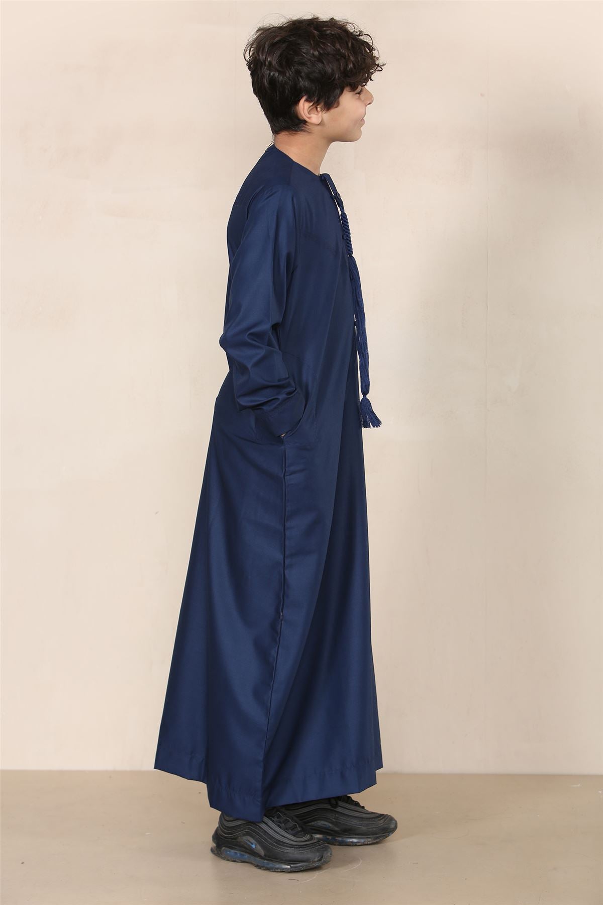 Boy's Thobe Emirati Omani Jubba Islamic Clothing Muslim Kaftan Eid Robe String Tassel
