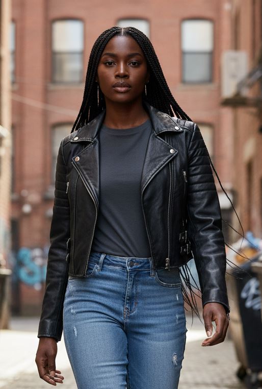 Women's Real Leather Short Cropped Length Biker Jacket