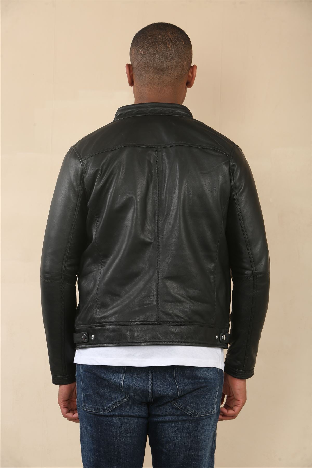 Men's Black Racer Striped Biker Leather Jacket