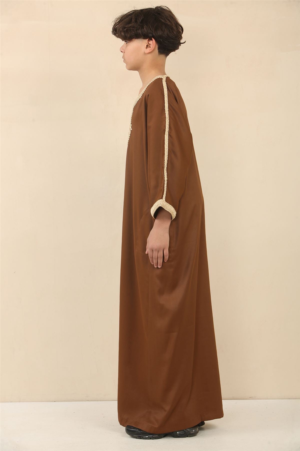 Boys Moroccan Thobe Short Sleeve Gandoura Embroidery Kaftan