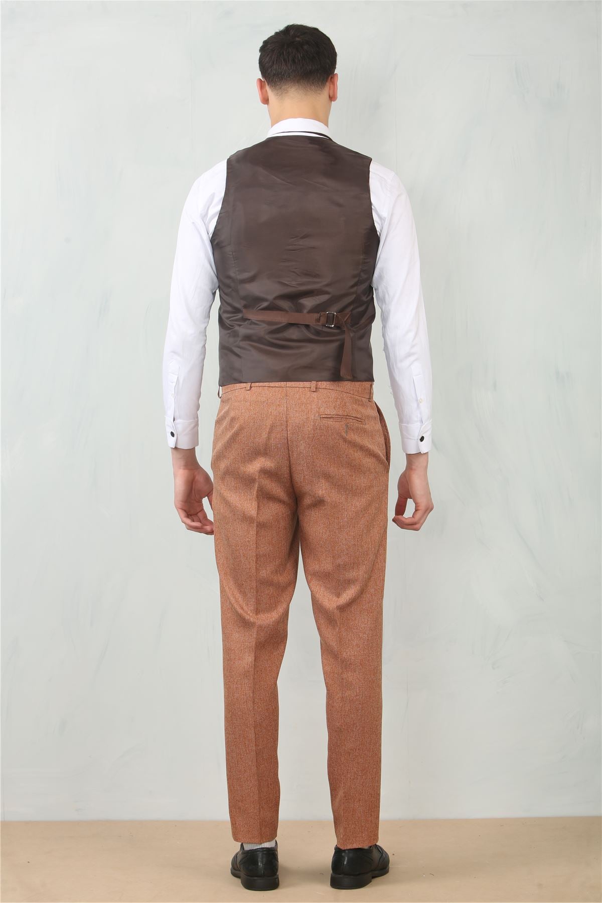 Men's 3 Piece Suit Camel Rust Brown Tailored Fit Wedding Prom Formal Textured