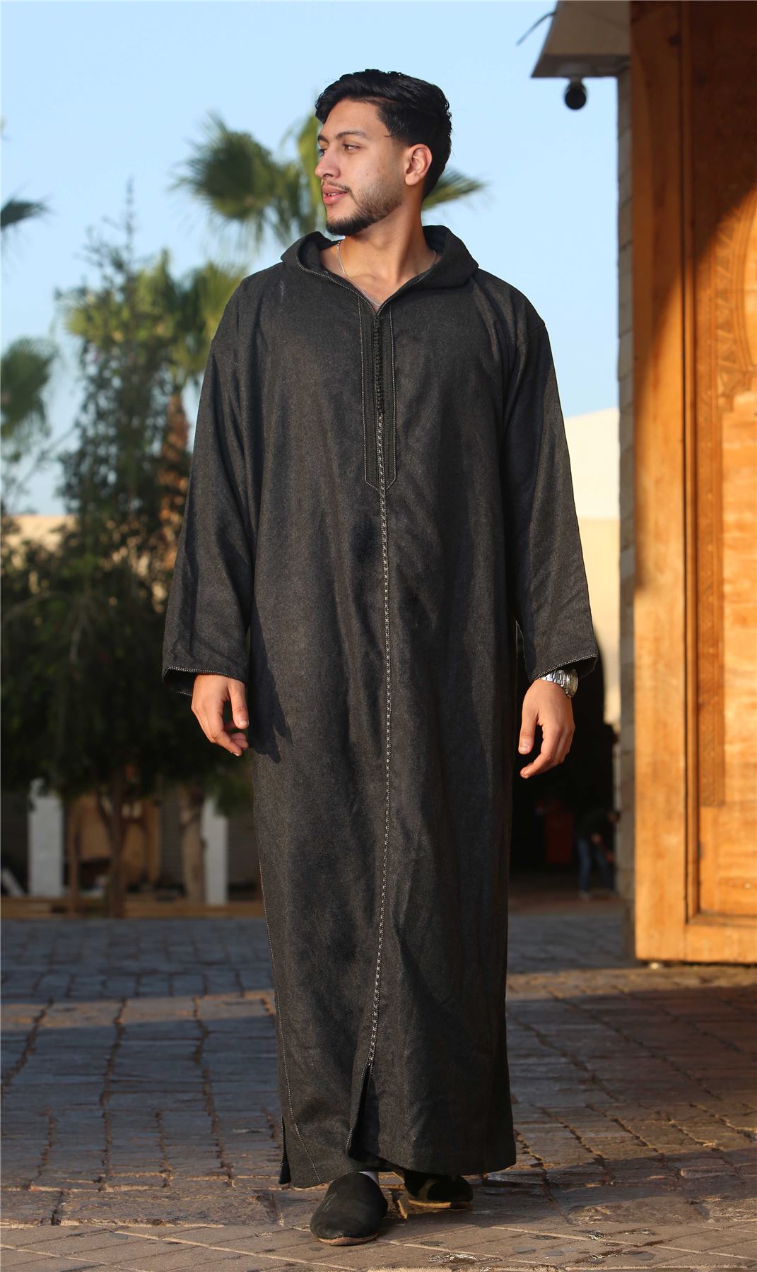 Men's Moroccan Thobe Hooded Djellaba Jubba Islamic Clothing Kaftan Eid Robe Arab Warm Coat