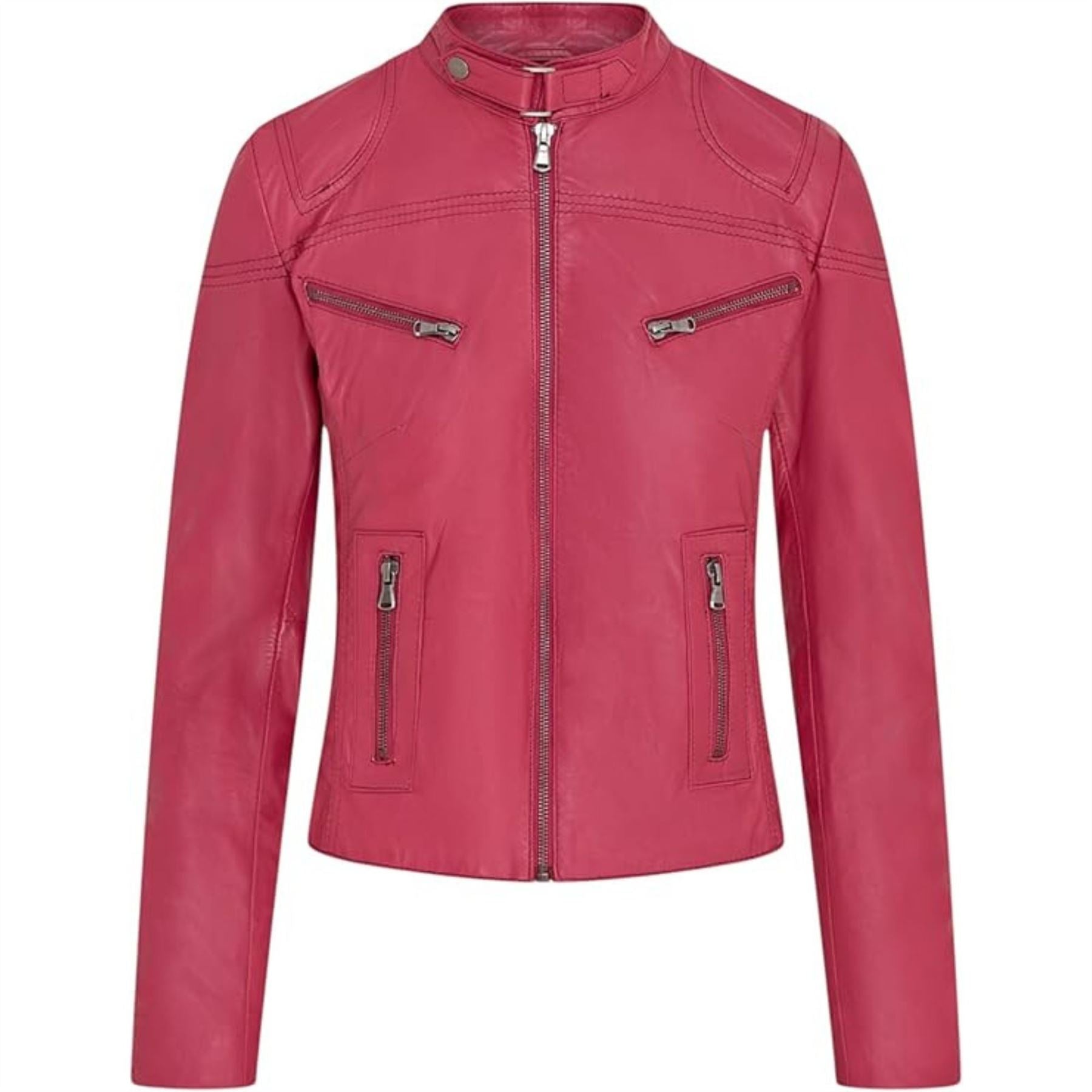Women's Real Leather Classic Racer Style Biker Jacket
