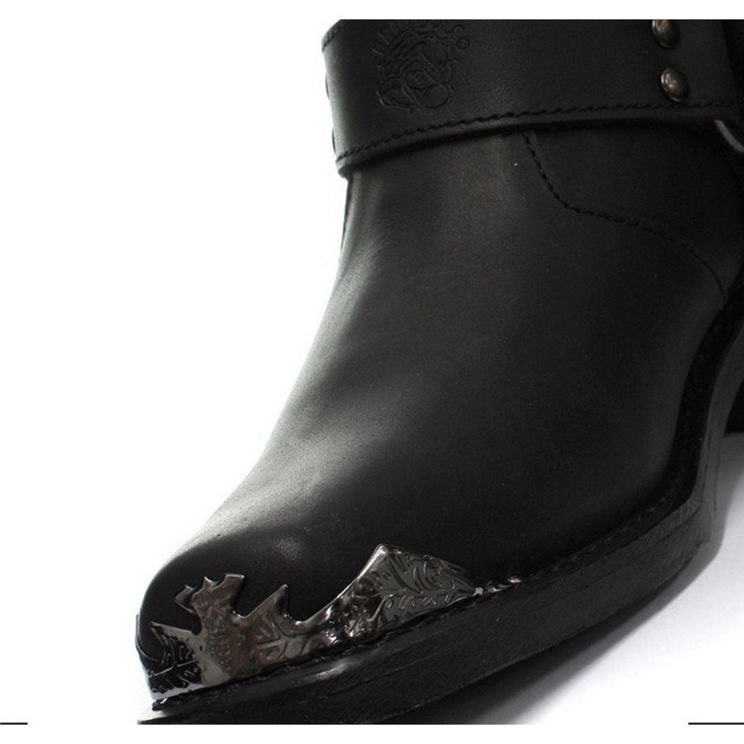 Mens Real Leather Lo Biker Boots Rock Punk Grinders Eagle Buckle Metal Toe - Knighthood Store