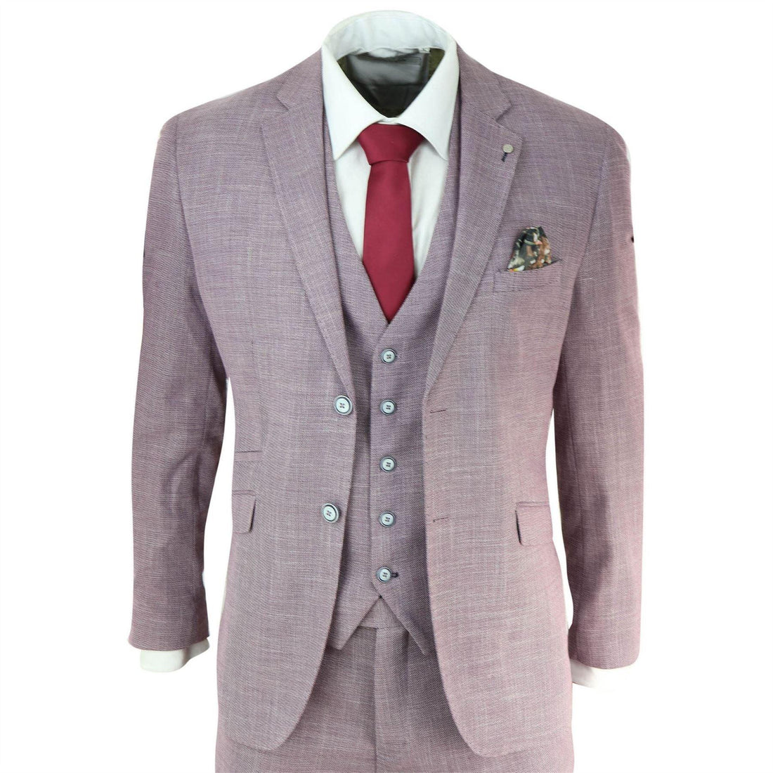 Mens 3 Piece Suit Blush Pink Summer Linen Tailored Fit Wedding Prom Classic - Knighthood Store