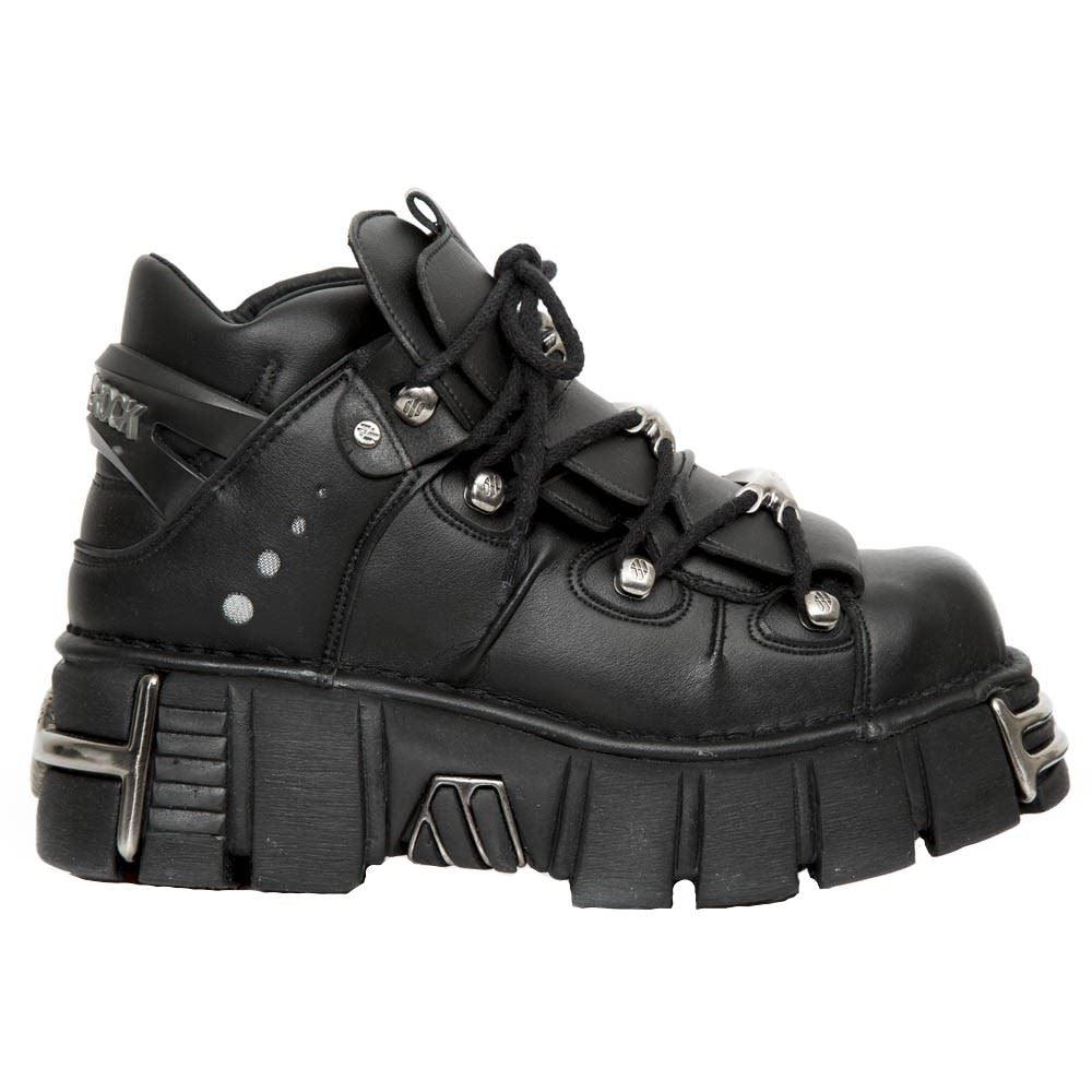 New Rock M-106-VS1 Unisex Metallic Black Vegan Leather Gothic Punk Rock Boots - Knighthood Store