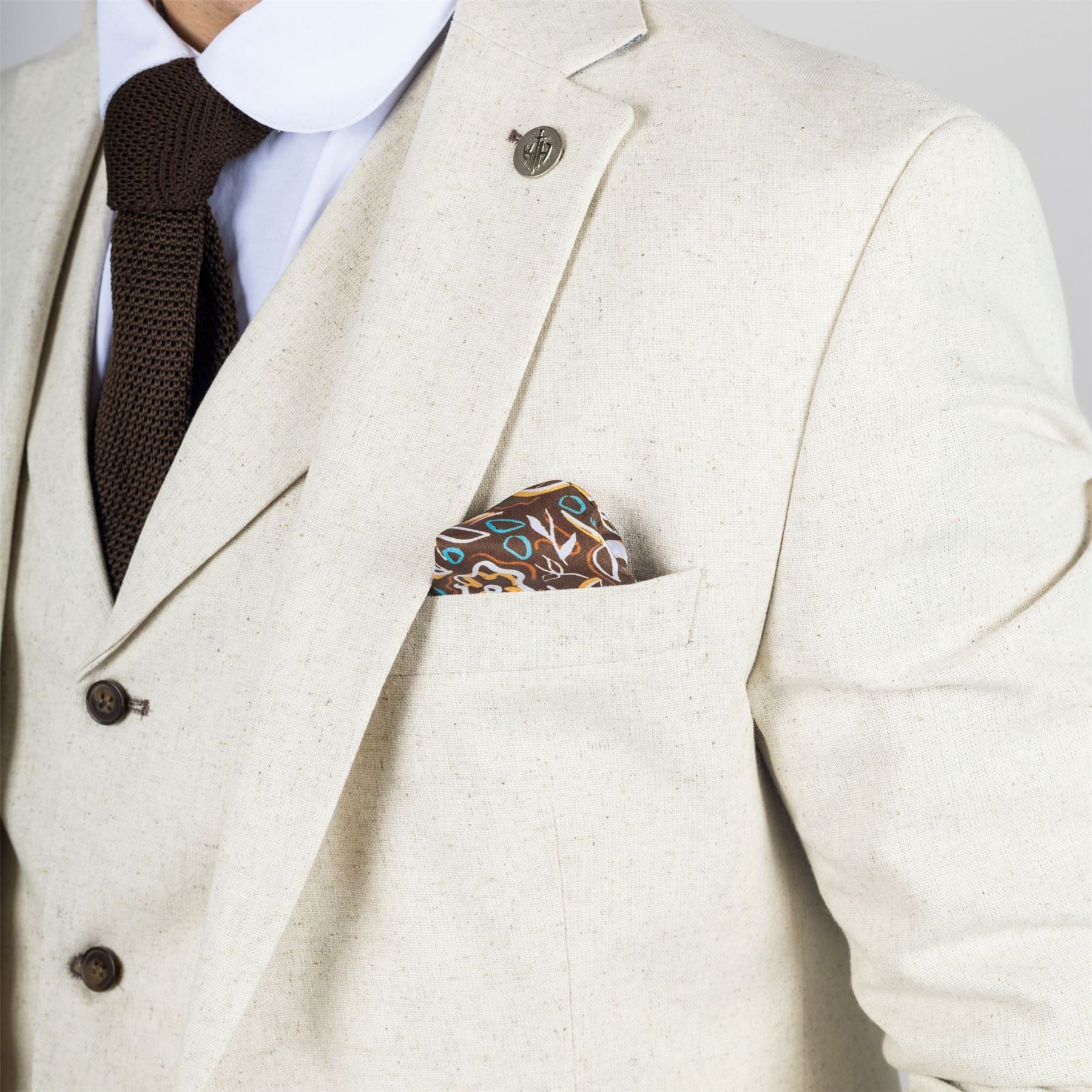 TruClothing TP-21 - Men's Beige 3 Piece Linen Summer Suit