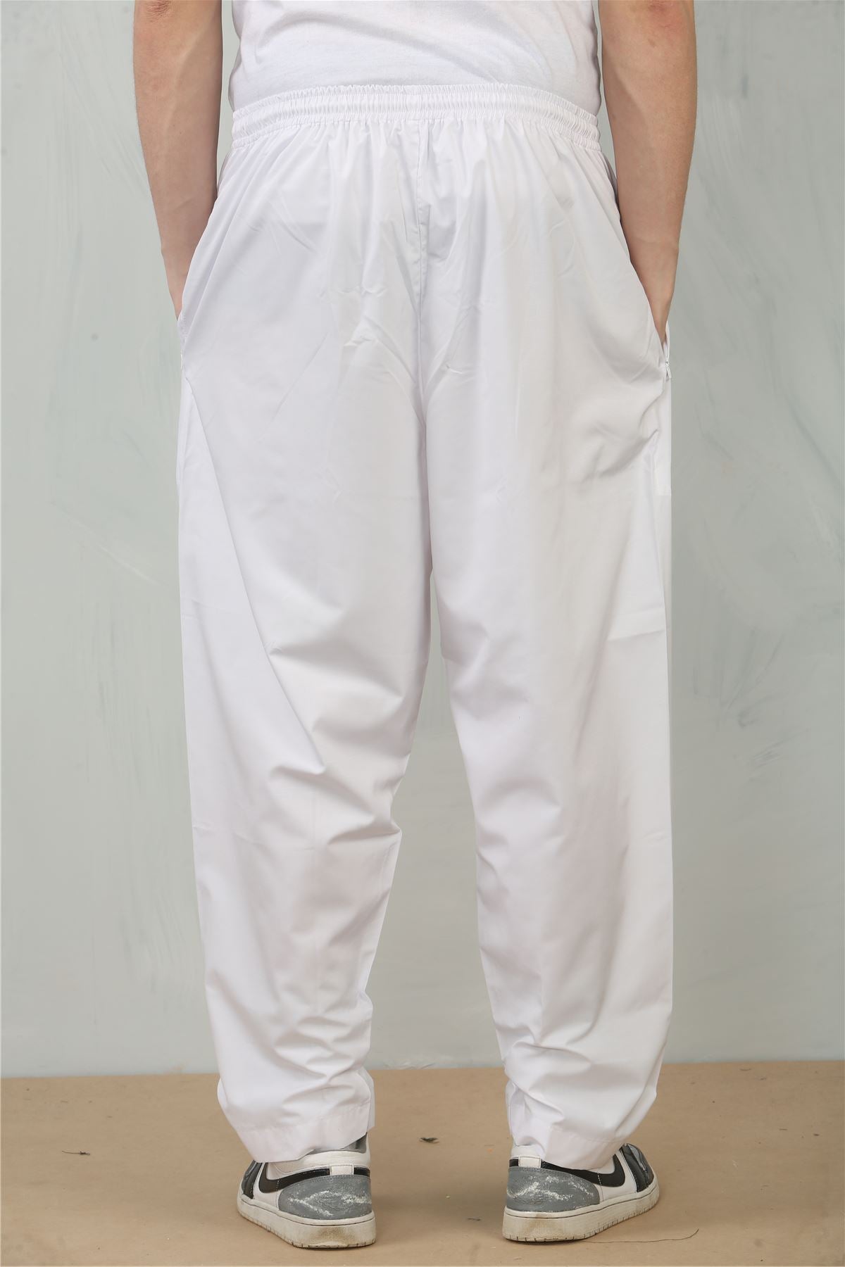 Men's White Comfort Thobe Trousers Pants Lounge Elasticated Zip Pockets Premium Quality