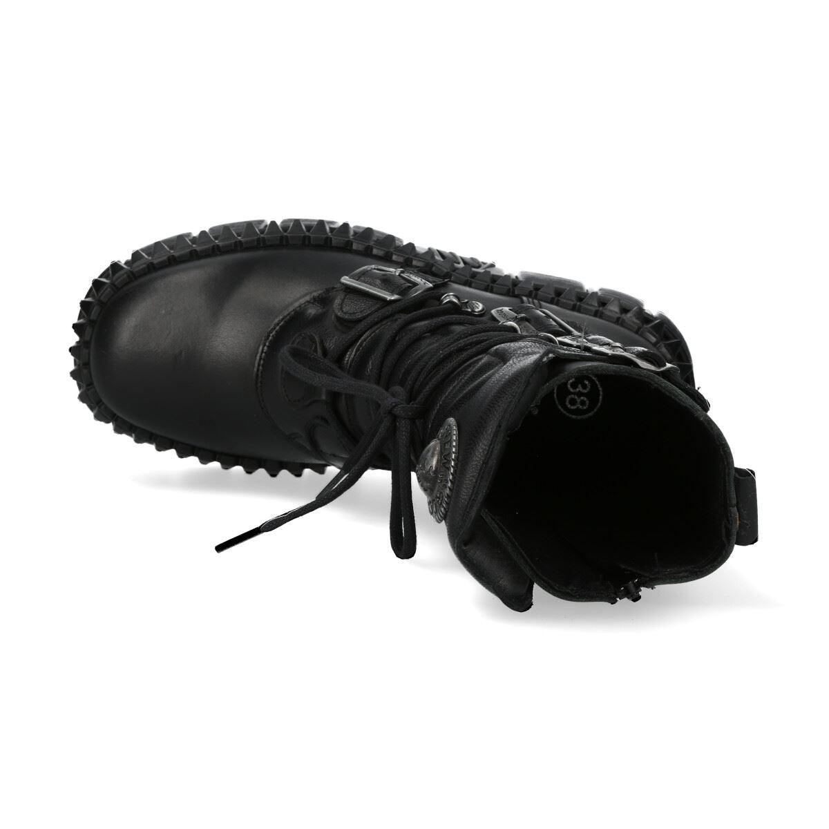New Rock Boots Punk WALL373-S6 Unisex Metallic Black Leather Platform EMO - Knighthood Store
