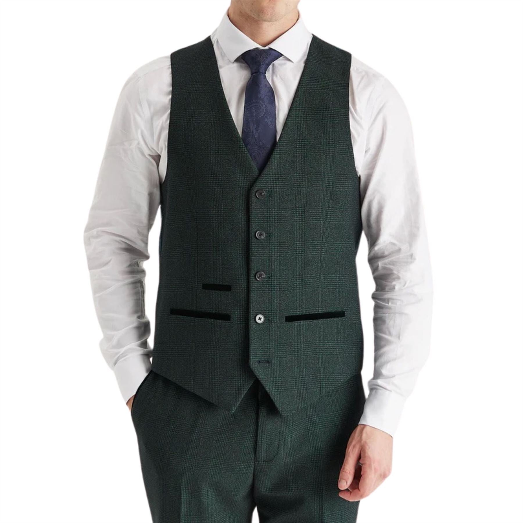 Regent - Men's Green Plaid Check Waistcoat