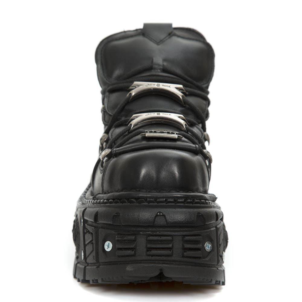 New Rock M-TANK106-C2 Unisex Black 100% Leather Goth Platform Space Shoes - Knighthood Store