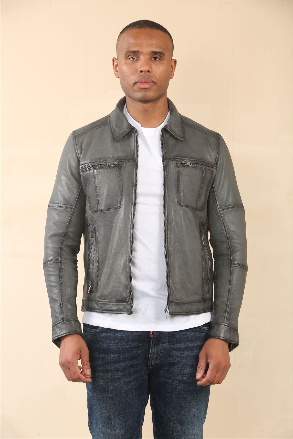 Men's Classic Collar Leather Biker Jacket