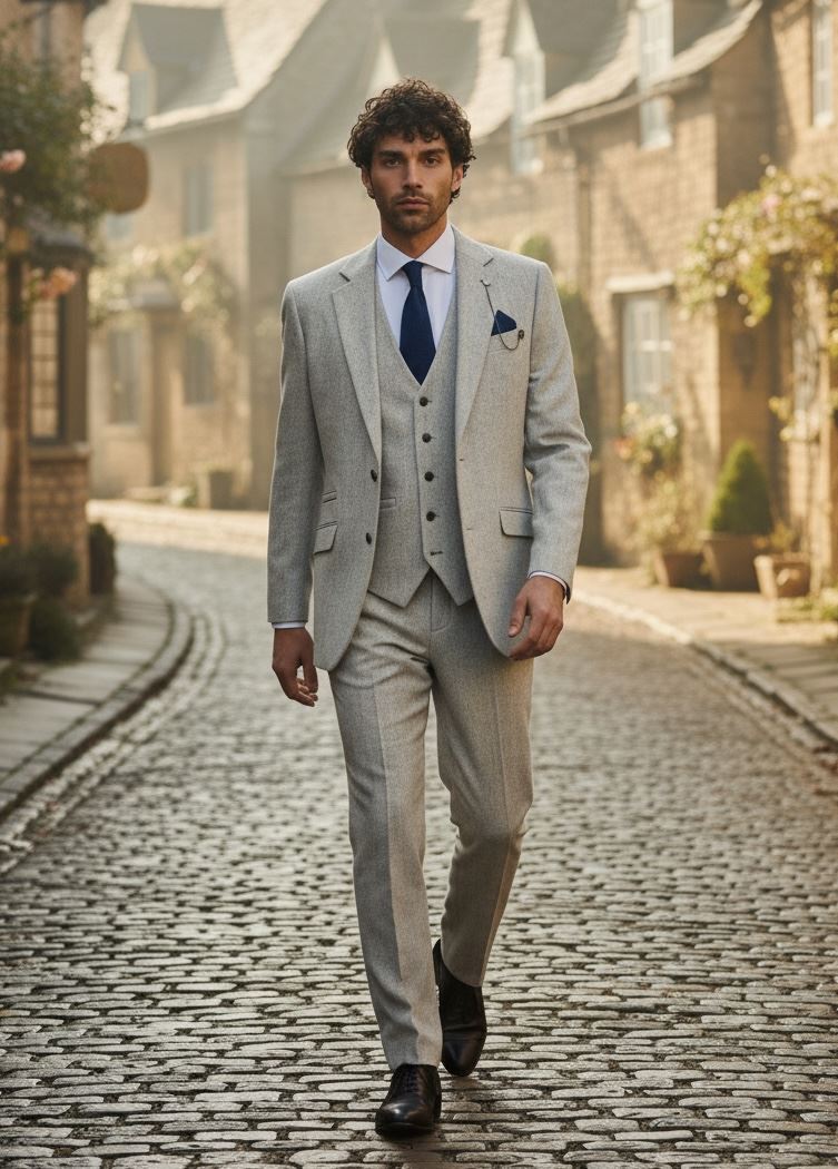 Thomas - Men’s Grey 3 Piece Wool Blend Tweed Suit