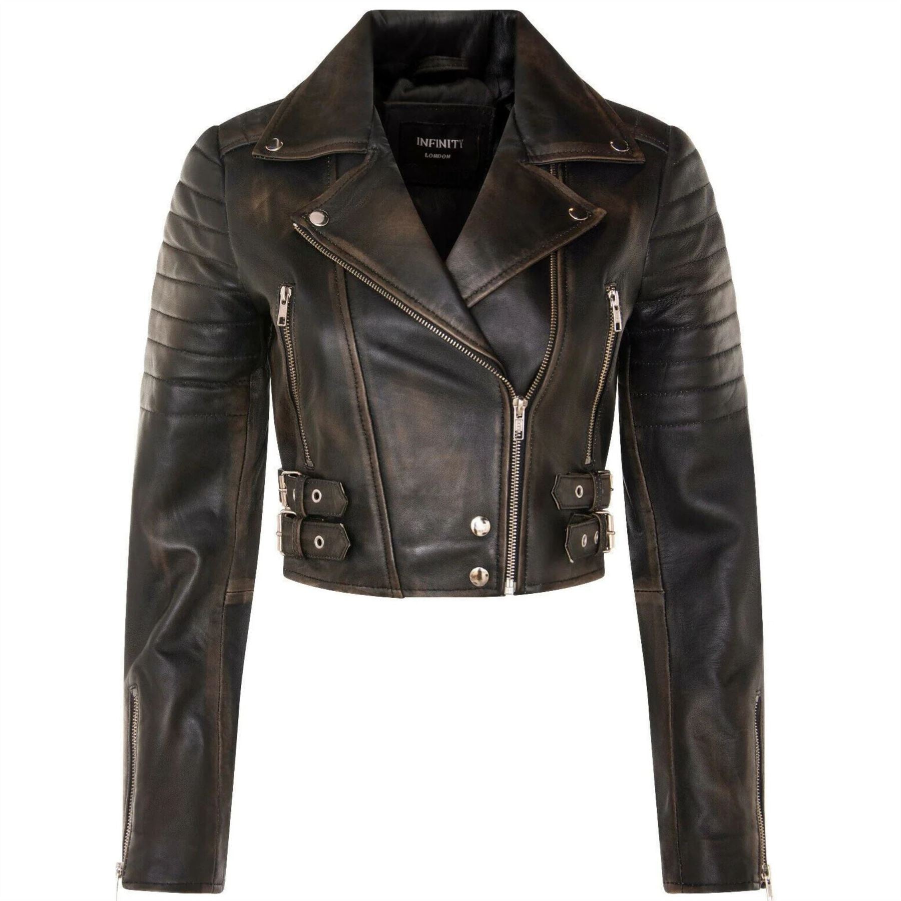 Women's Real Leather Short Cropped Length Biker Jacket