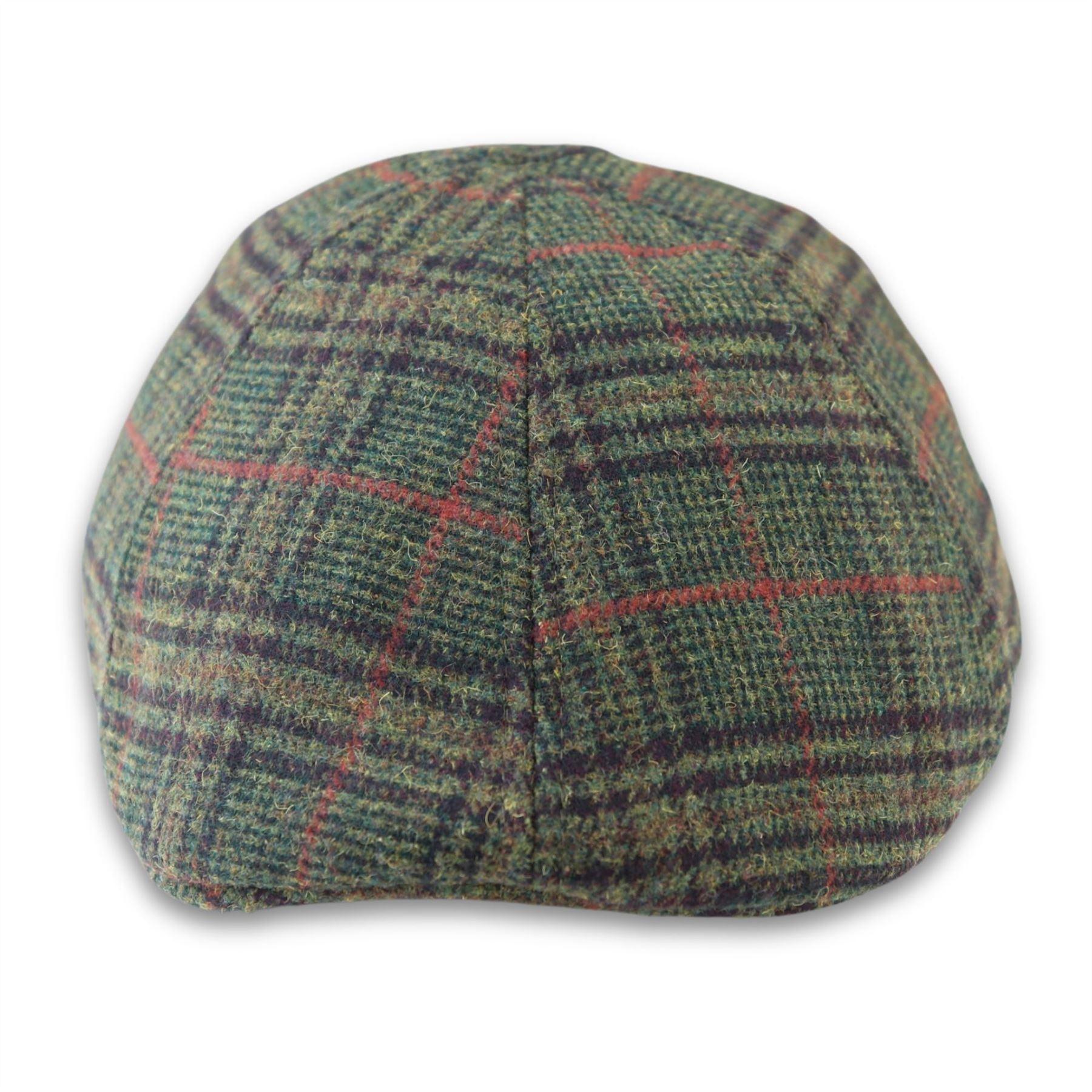 Men's Duckbill Cap Wool Blend Tweed Olive Green Check Gatsby Peaked Ivy 6 Panel Hat - Knighthood Store