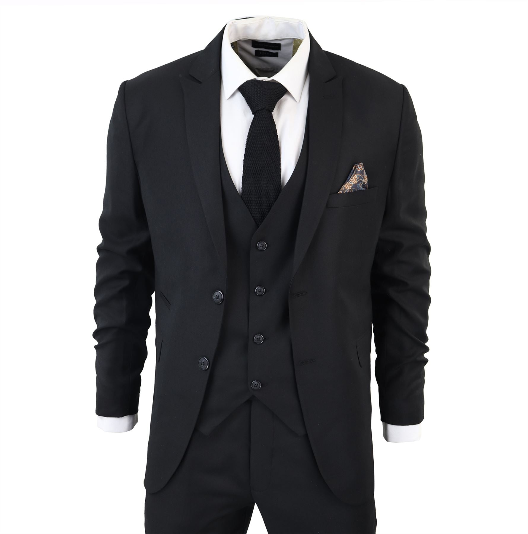 TruClothing IM1 Men's Classic Plain Black 3 Piece Suit, 40" Jacket 34" Trousers TruClothing IM1 Men's Classic Plain Black 3 Piece Suit, 40" Jacket 34" Trousers