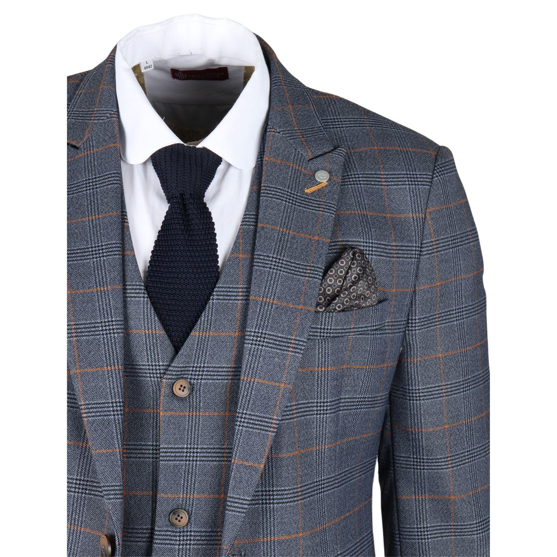 Men's Blazer Navy Checked Classic Sport Coat Plaid Tailored Fit - Knighthood Store