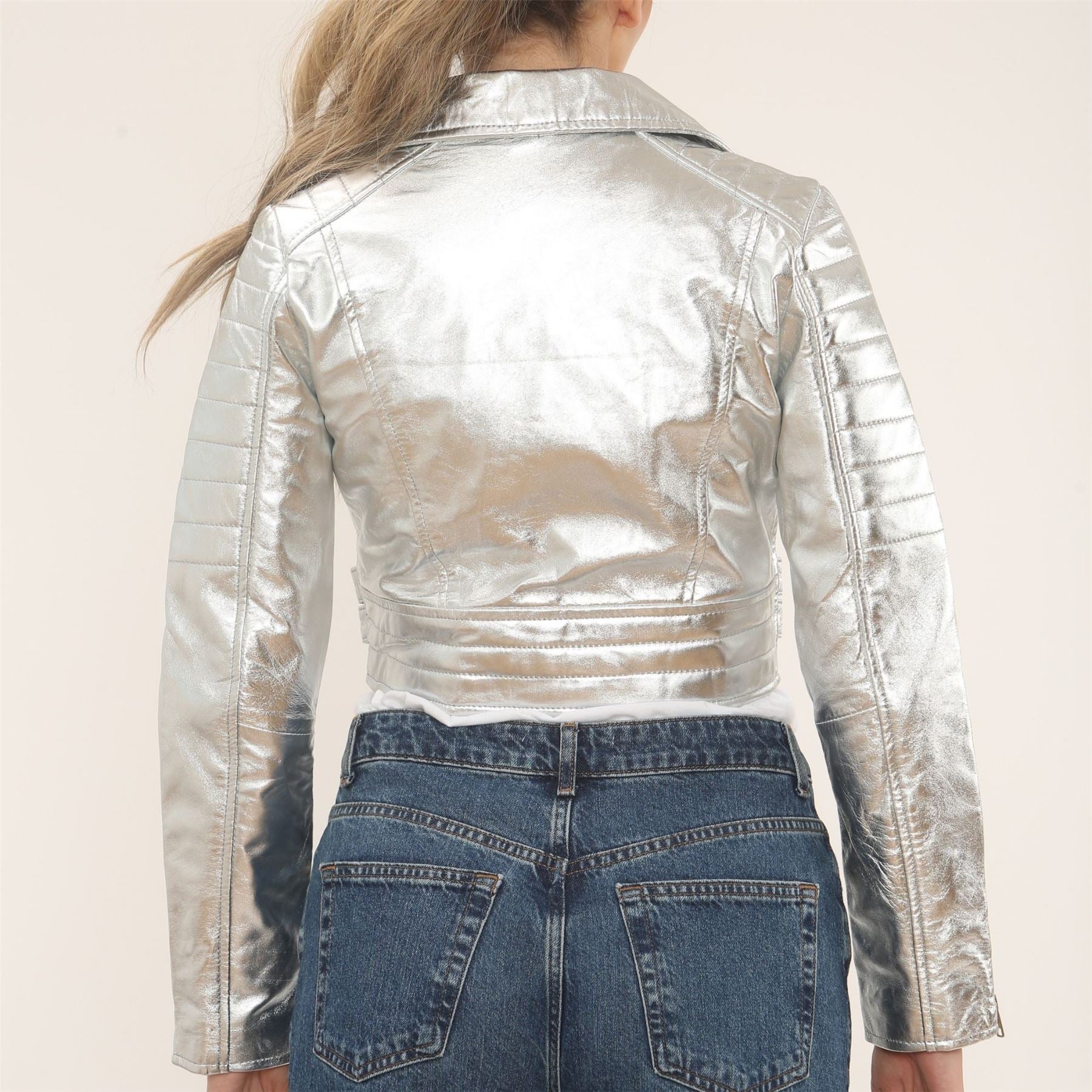 Women's Real Leather Short Cropped Length Biker Jacket