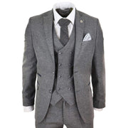 Mens Grey Wool 3 Piece Suit Double Breasted Waistcoat Tweed 1920s - Knighthood Store