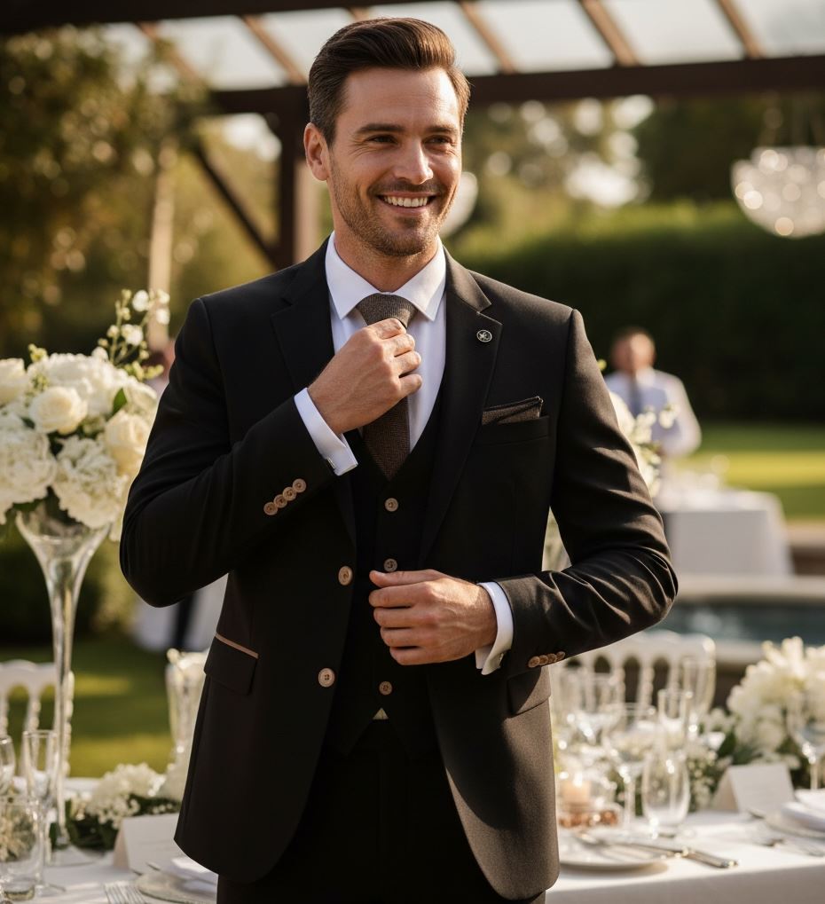 IM32 - Men's Black 3 Piece Tailored Fit Suit