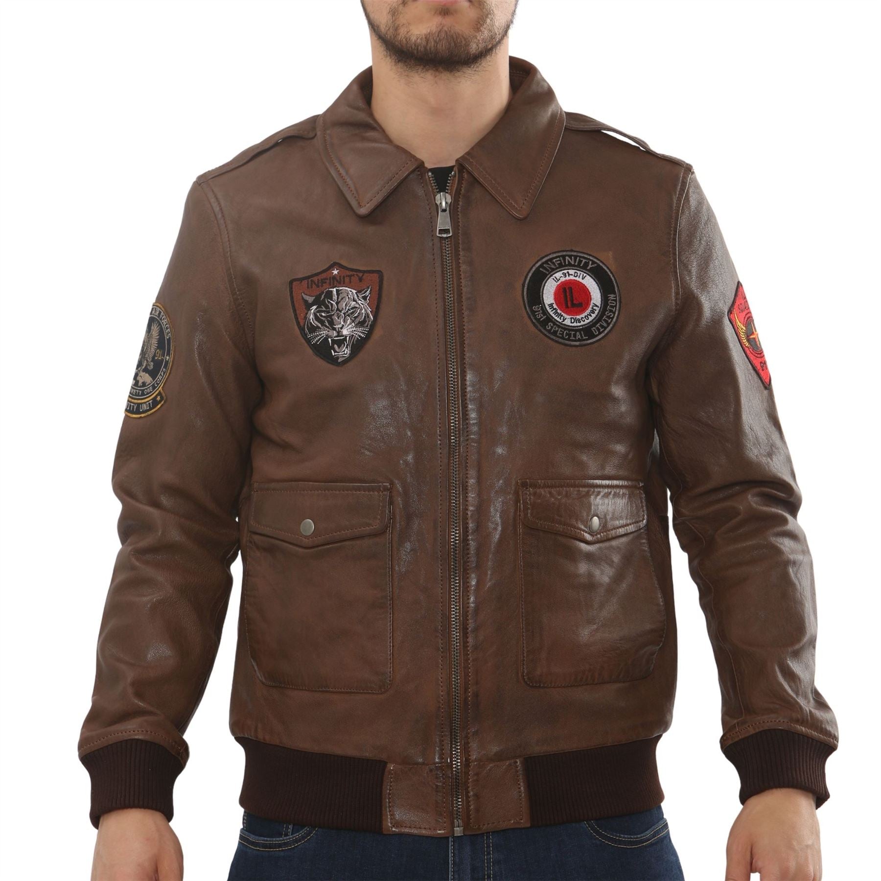 Men's Leather Bomber Jacket Pilot Air Force Style