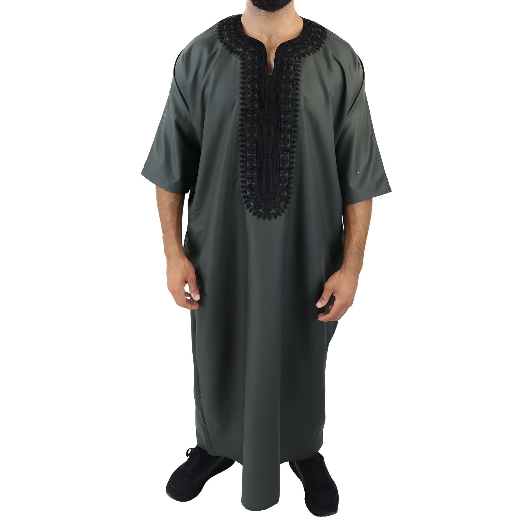 Mens Morrocan Thobe Jubba Islamic Clothing Kaftan Dubai Arabic Robe Half Short Sleeve