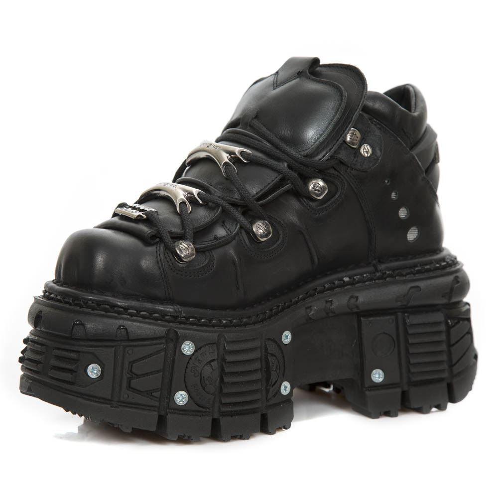 New Rock M-TANK106-C2 Unisex Black 100% Leather Goth Platform Space Shoes - Knighthood Store