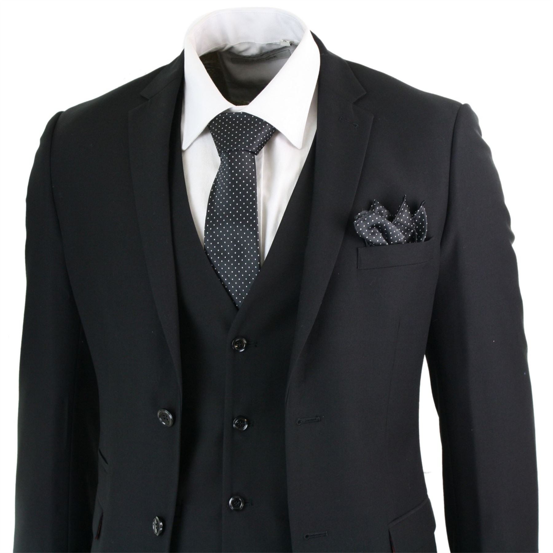 Mens 3 Piece Black Tailored Fit Complete Suit Classic Doorman Morning Funeral
