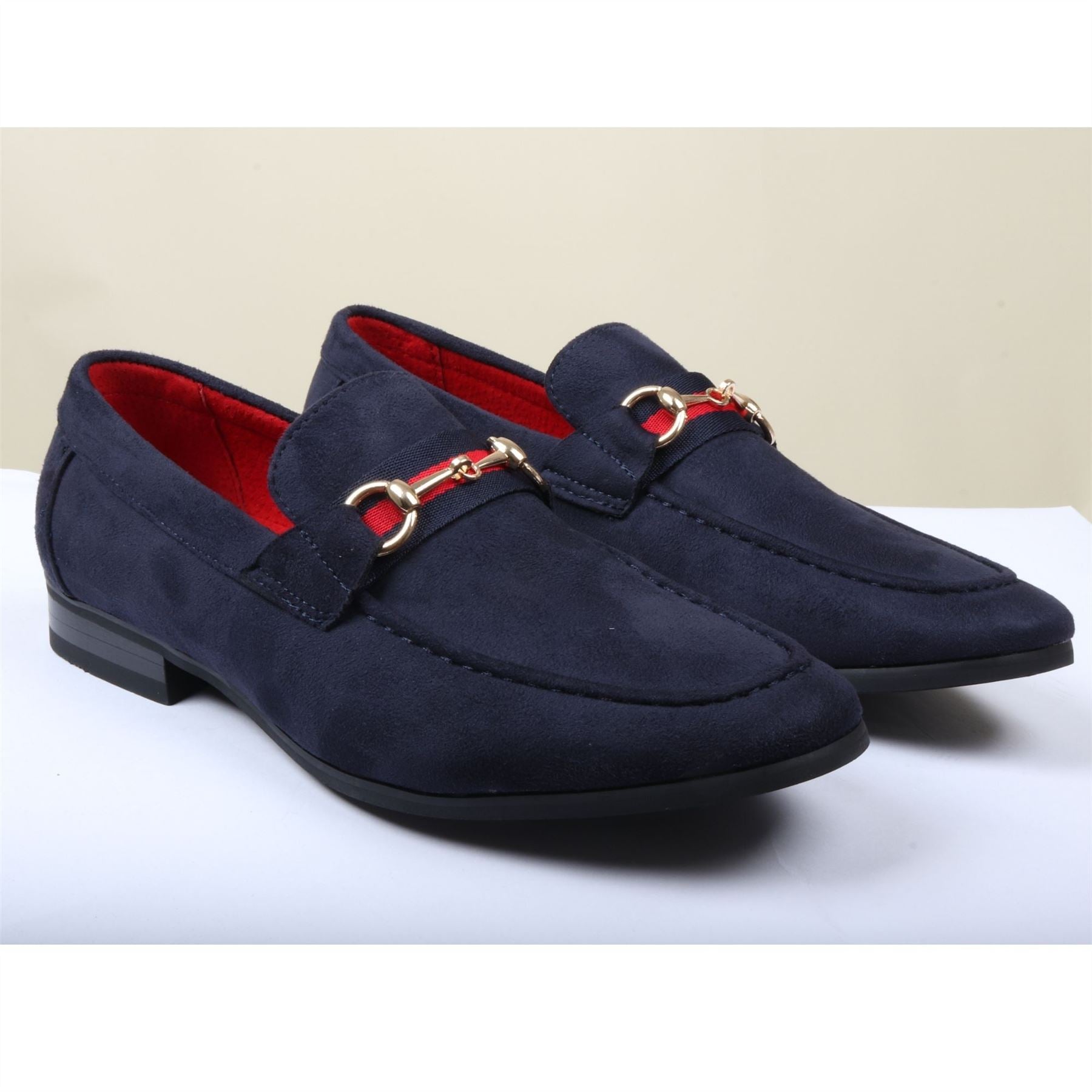 Men's Suede Leather Lined Gold Buckle Loafers