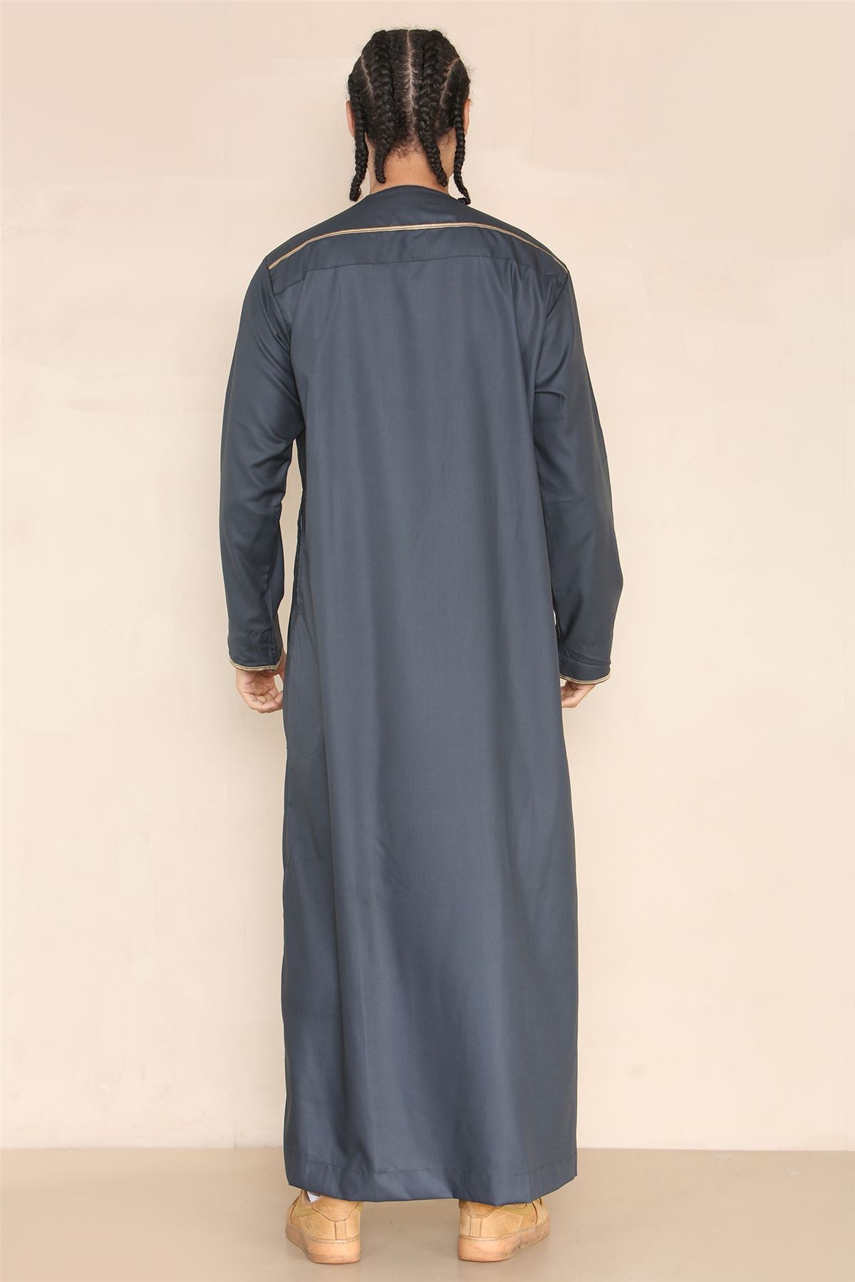 Mens Emirati Omani Thobe Jubba Islamic Clothing Muslim Kaftan Eid Robe Arab String Tassel