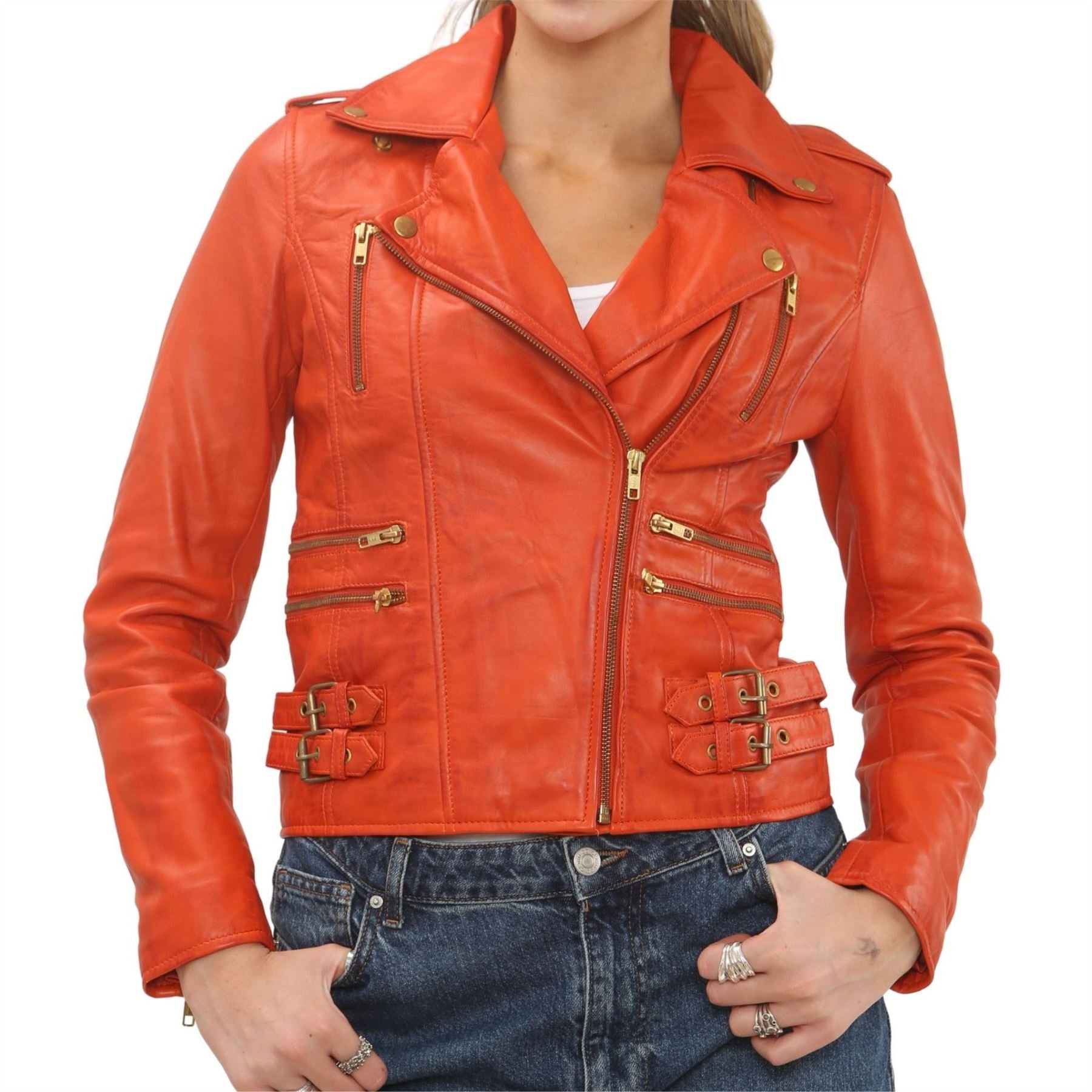 Women's Real Lamb Nappa Leather Vintage Biker Jacket
