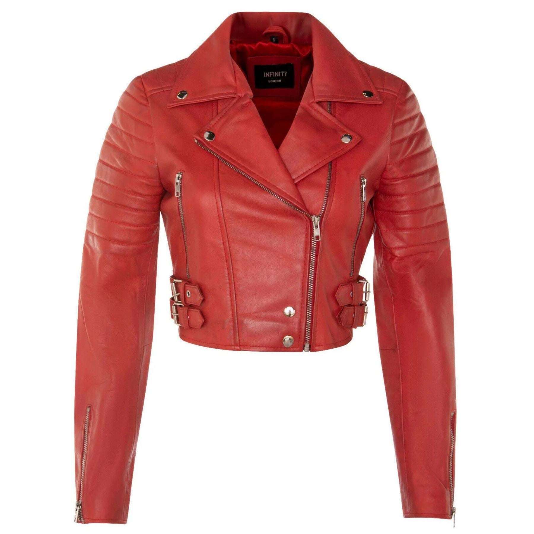 Women's Real Leather Short Cropped Length Biker Jacket