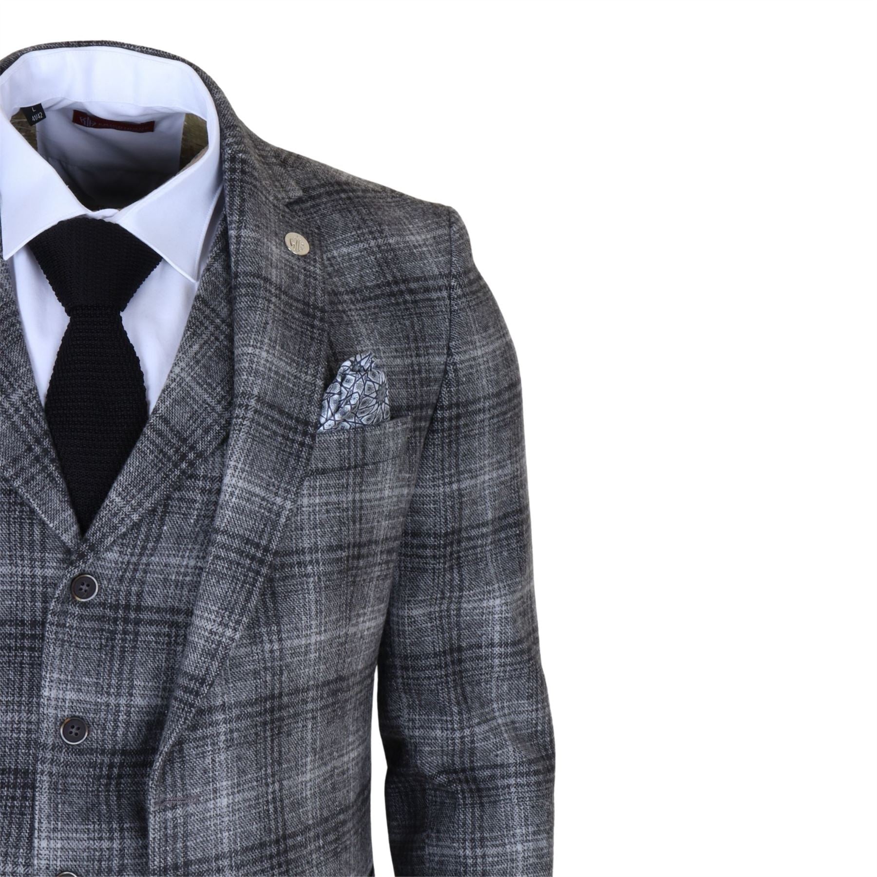 TP-30 - Men's Grey Tweed Check 3 Piece Suit