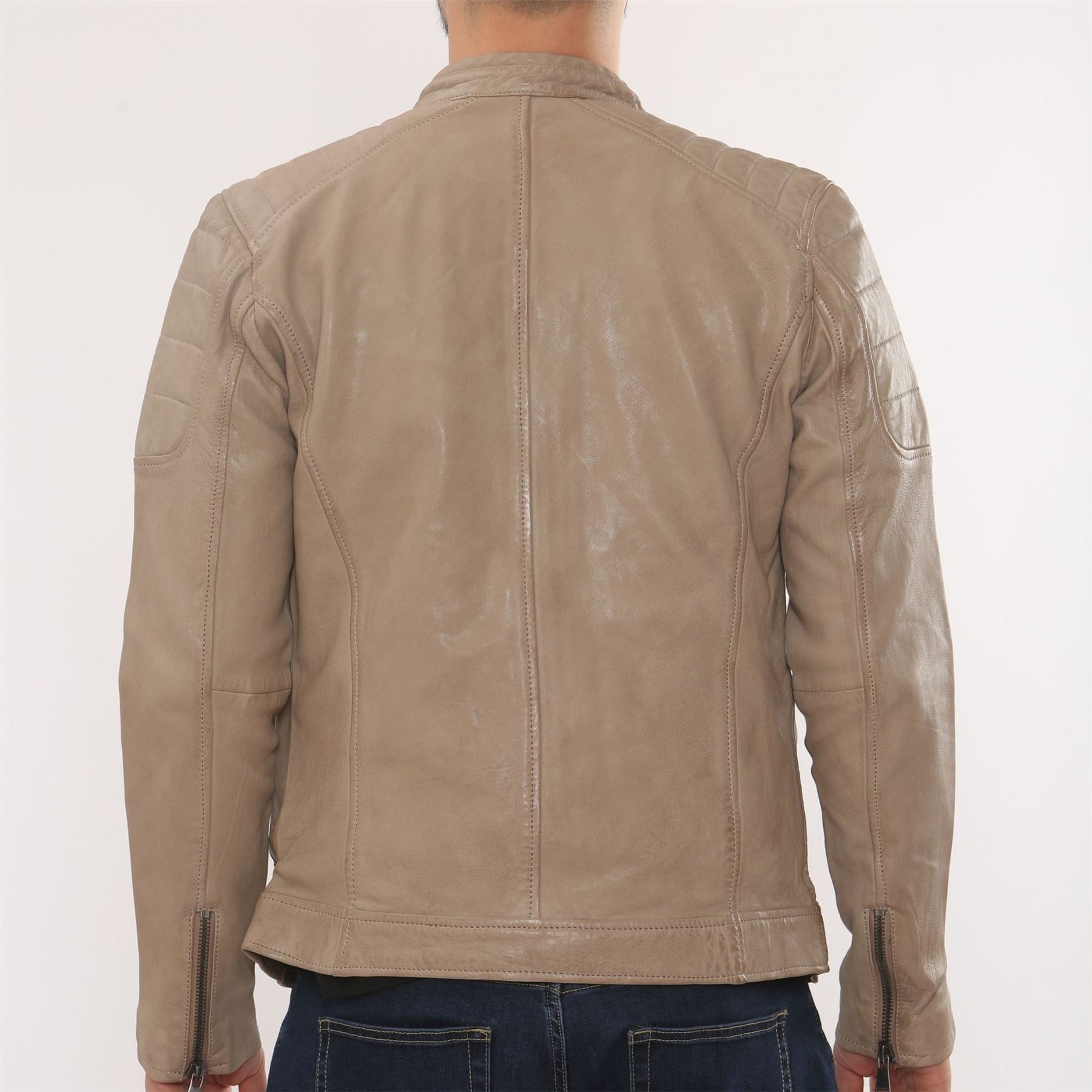 Men's Lambskin Leather Motorcycle Jacket Slim Fit Biker Coat