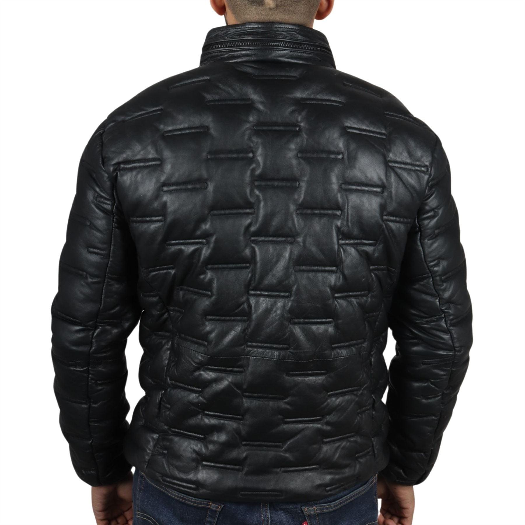 Men's Puffer Quilted Real Leather Jacket Casual Waist Length - Knighthood Store