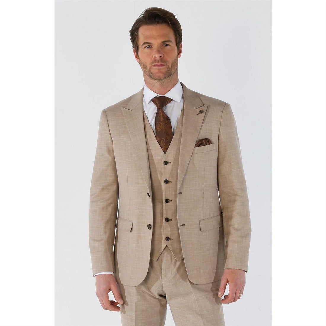 Men's Suit 3 Piece Beige Tailored Fit Summer Wedding - Knighthood Store