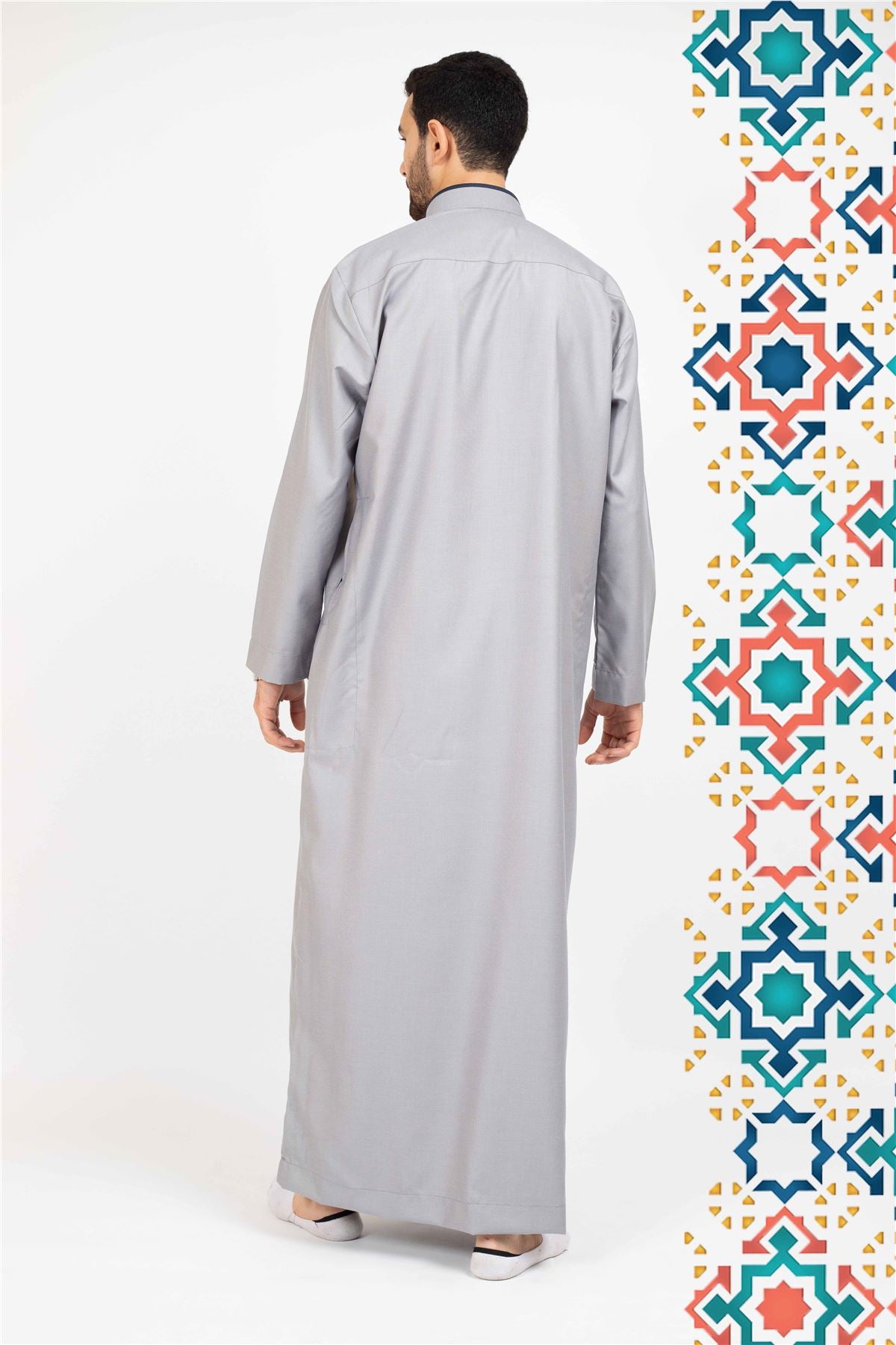 Men's Thobe Jubba Islamic Clothing Muslim Kaftan Emirati Omani Stand Collar