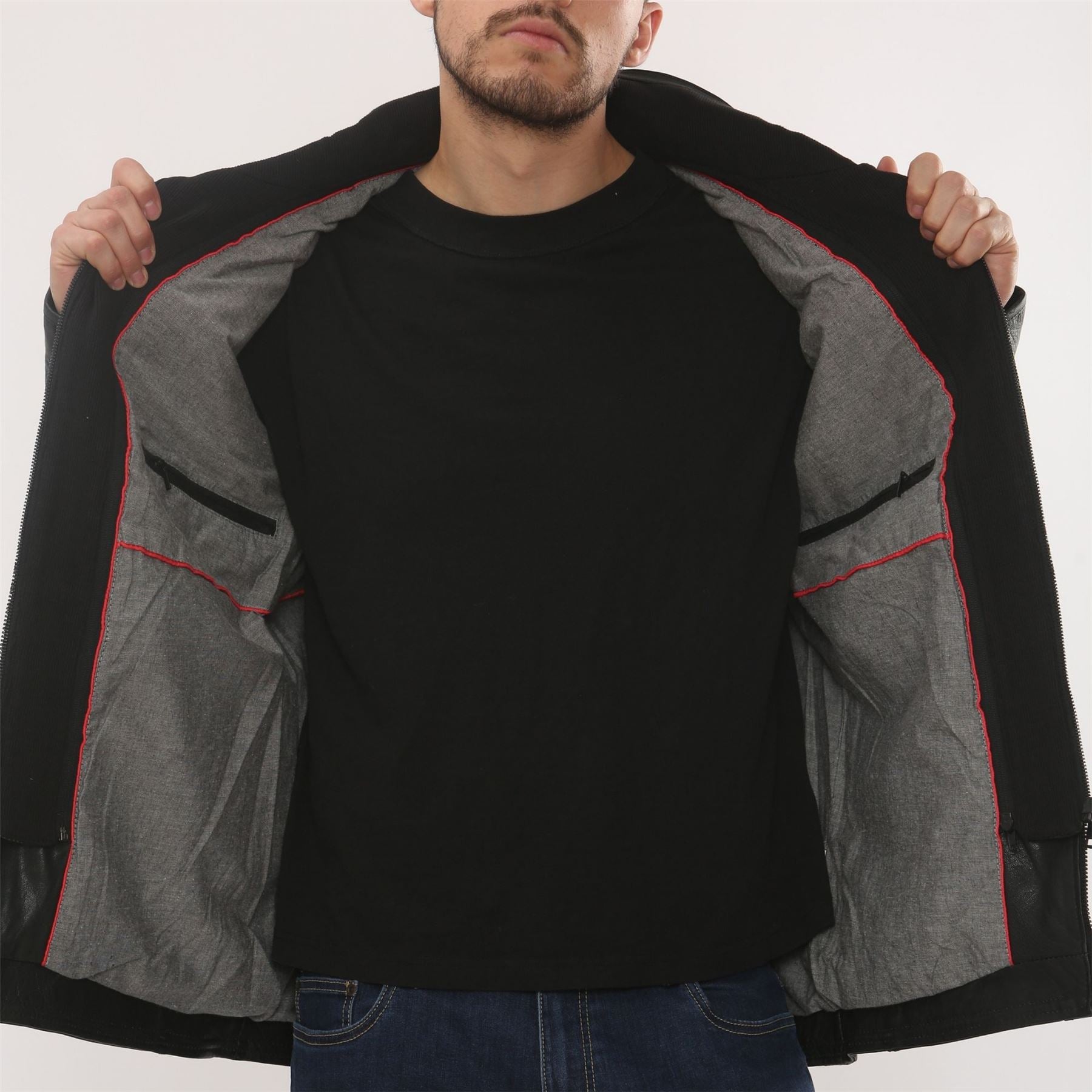 Men's Leather Motorcycle Jacket Classic Biker Coat