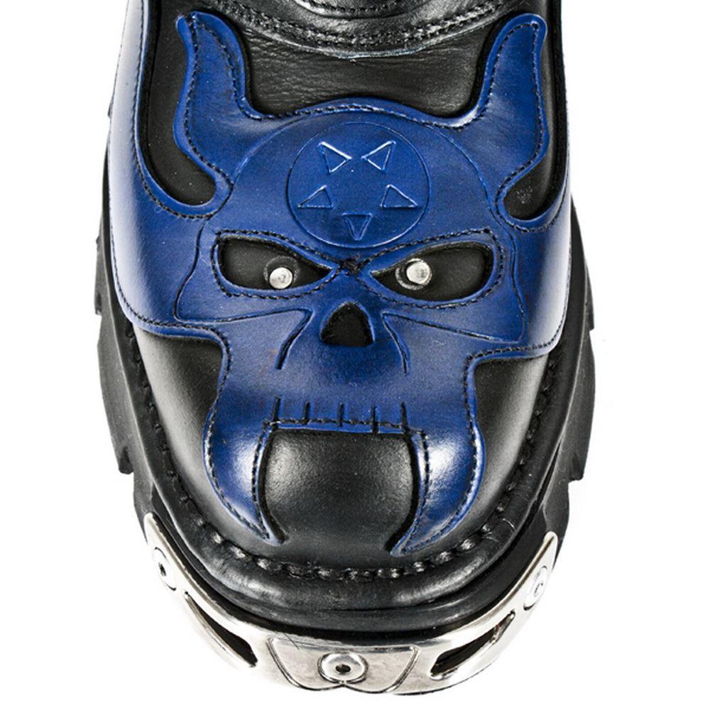 NEW ROCK 107-C5 Unisex Boots Black Blue Leather Skull Devil Gothic Punk Biker - Knighthood Store