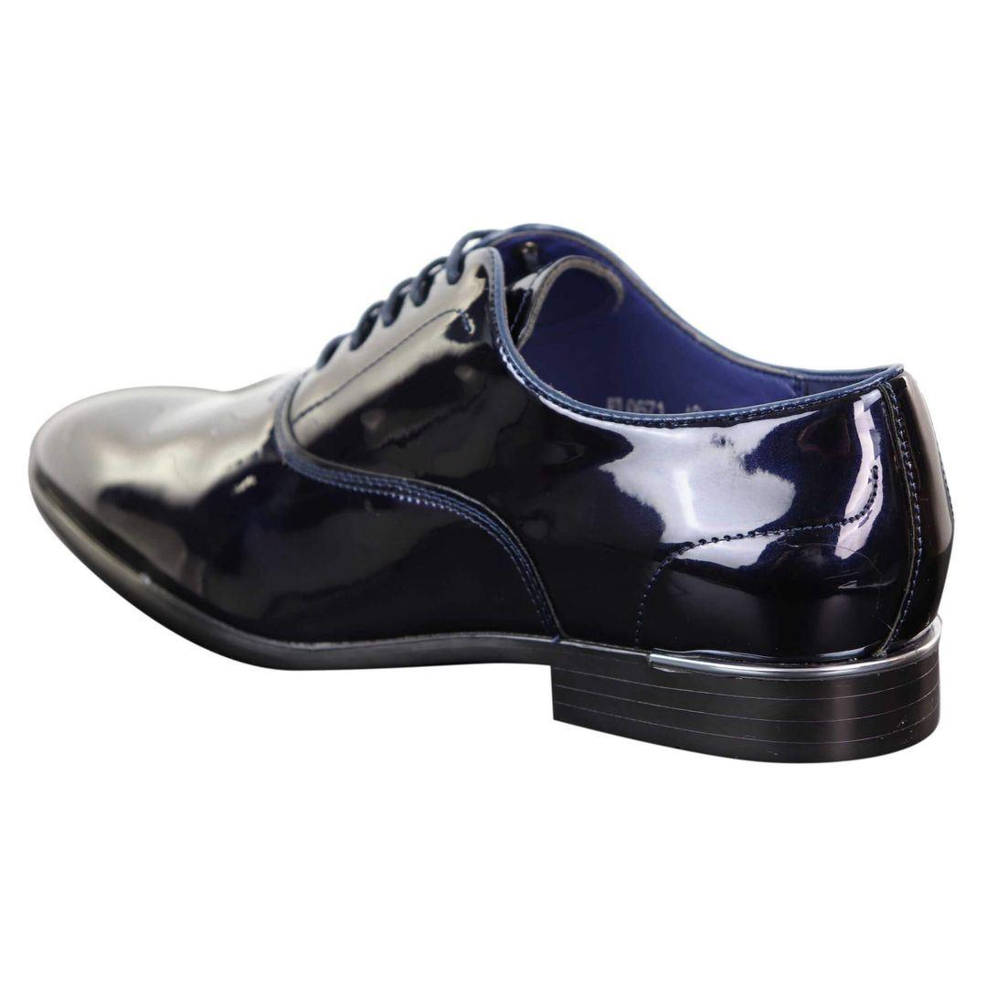 Mens Laced Shoes Shiny Patent Italian Design Silver Metal Classic Smart Formal - Knighthood Store