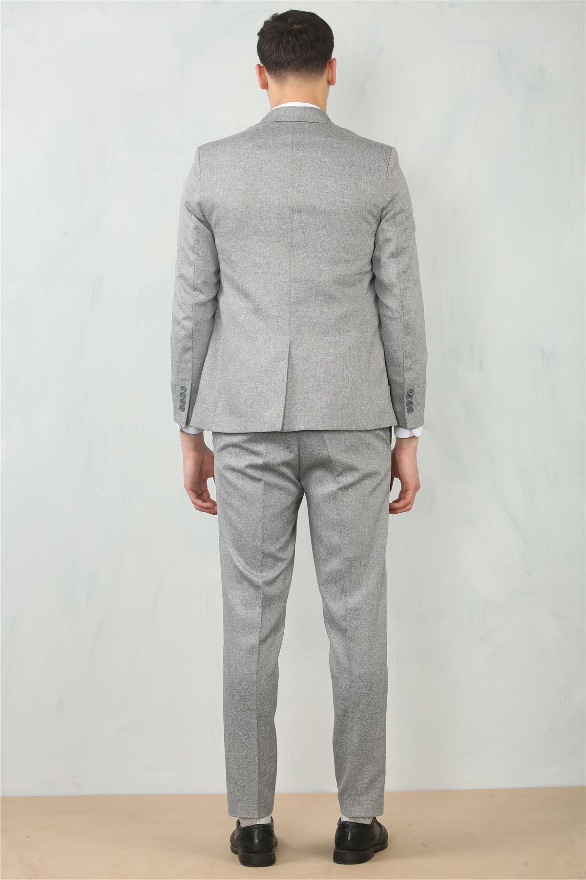 Men's 3 Piece Suit Grey Tailored Fit Wedding Classic Prom Formal Textured