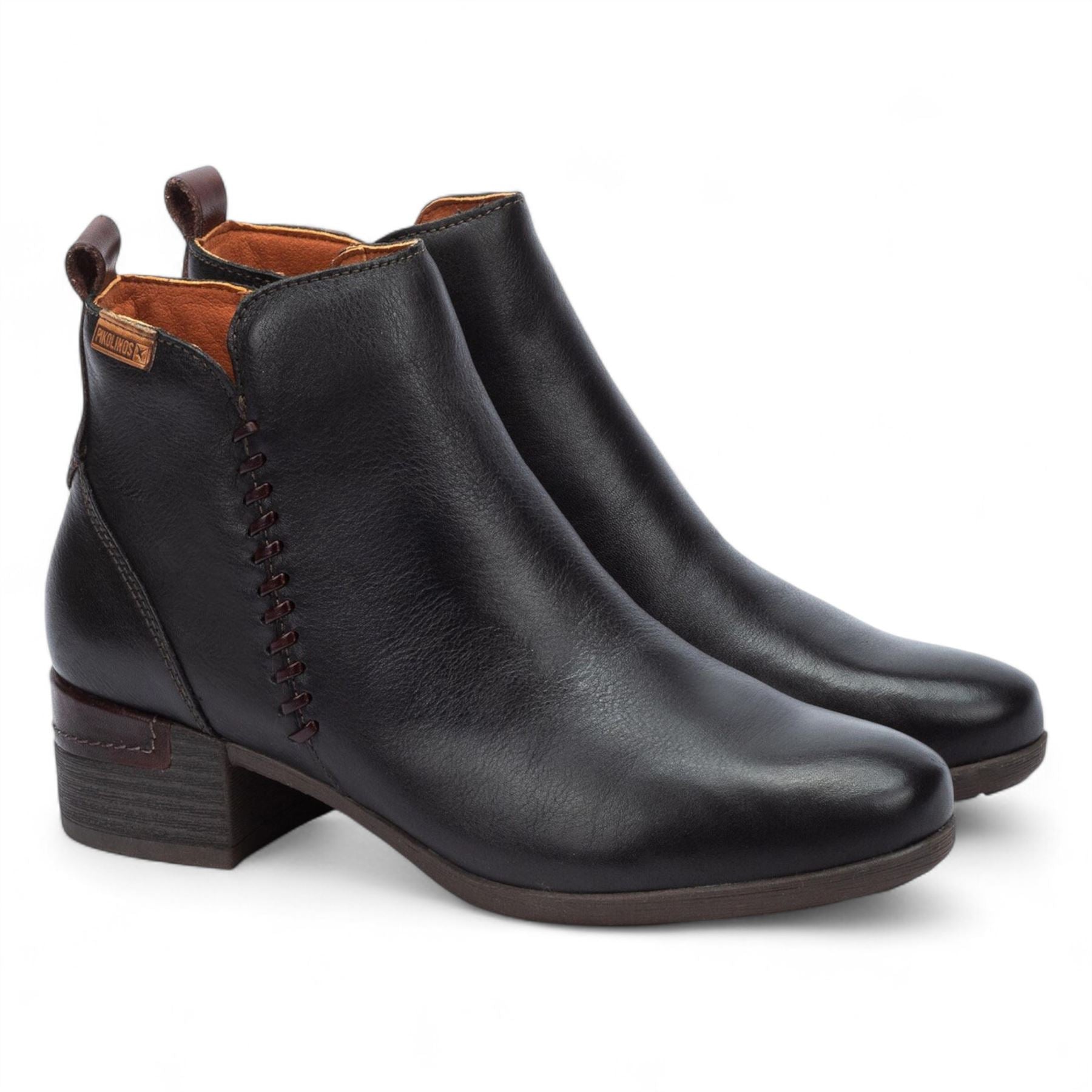 Malaga - Women’s Black Mid Heel Zip Leather Ankle Boots
